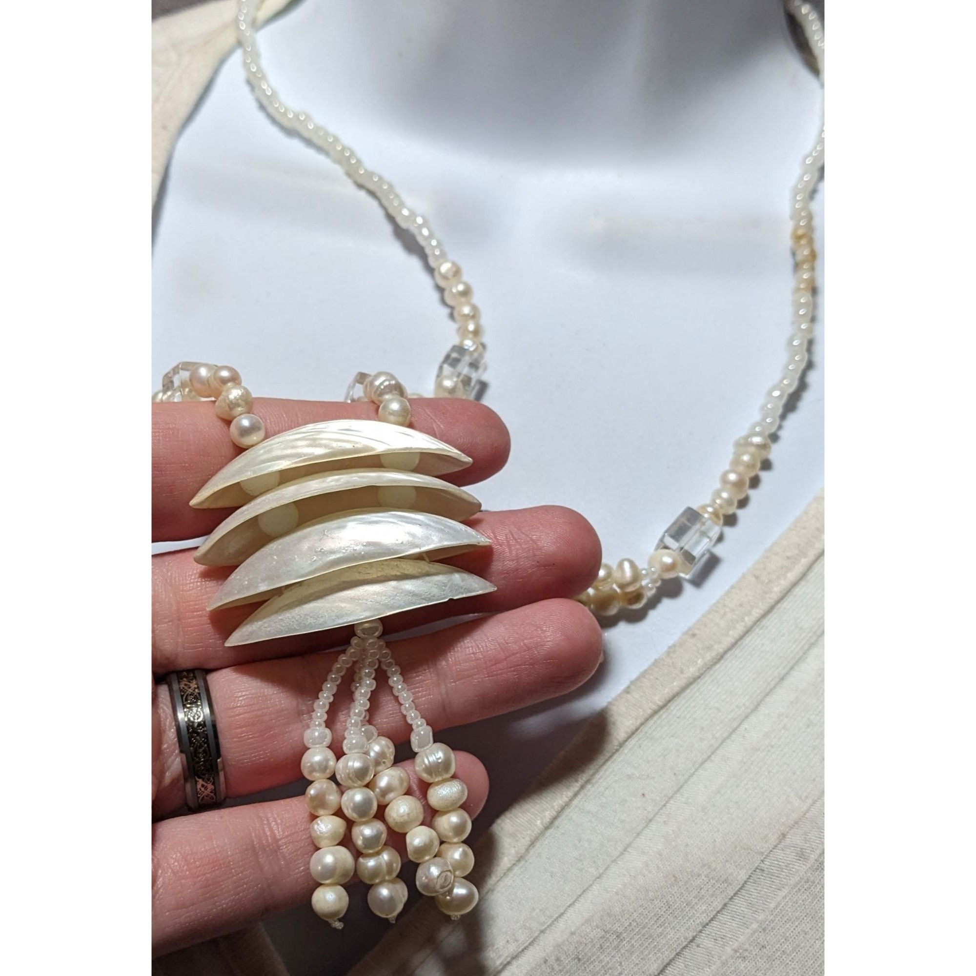 Other Vintage Pearl Shell Beaded Chandelier Necklace Size ONE SIZE - 8 Thumbnail