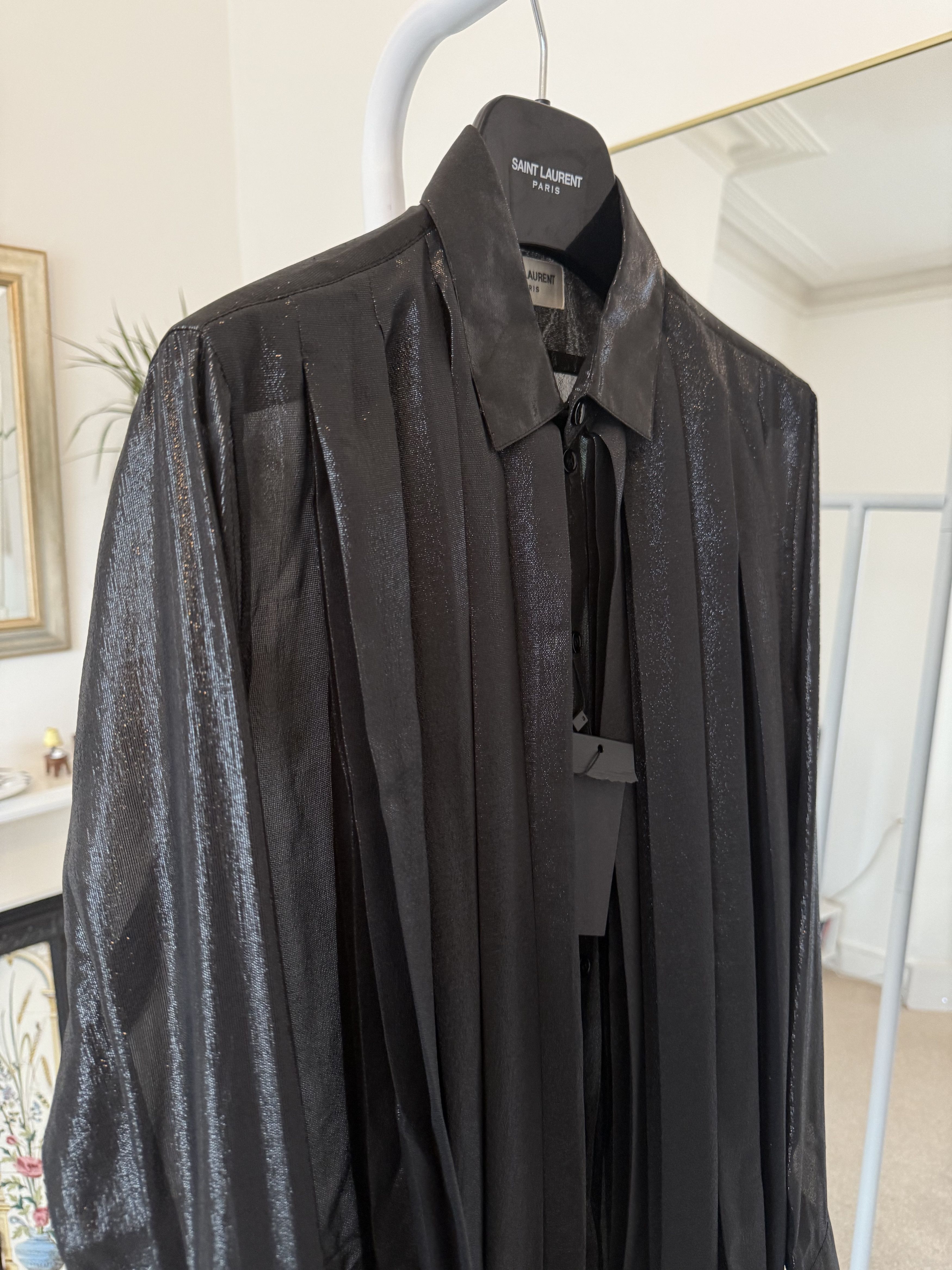 Saint Laurent Paris FW19 Saint Laurent Runway Pleated Glitter Silk Shirt Size US S / EU 44-46 / 1 - 10 Thumbnail