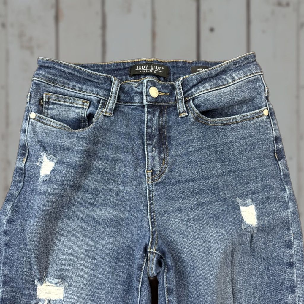 Denime Judy Blue Jeans Womens 27 Relaxed Mid Rise Distressed Stretch Denim 26x26 Blue Denim Straight Jeans Womens Size 26" / US 2 / IT 38 - 1 Thumbnail