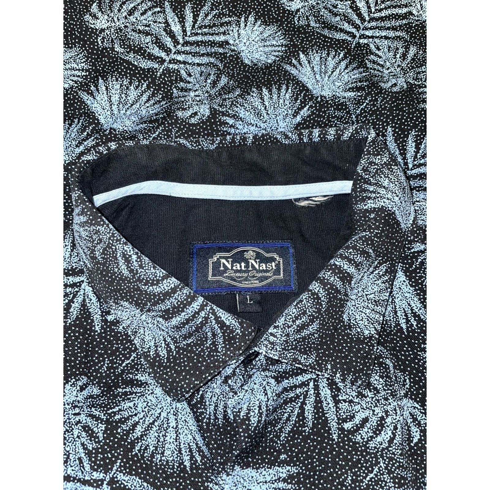 Nat Nast Nat Nast Hawaiian Shirt Blue Floral Mens L Short Sleeve Button-Up Black | Floral Hawaiian Theme Mens Shirt L Size US L / EU 52-54 / 3 - 7 Thumbnail
