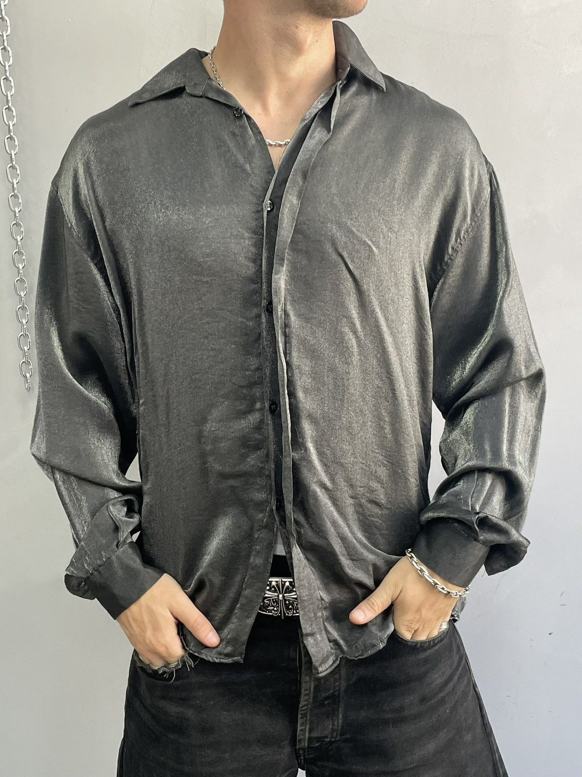 Japanese Brand Rare metallic boxy oversized JPG style shirt button up y2k Size US L / EU 52-54 / 3 - 1 Thumbnail