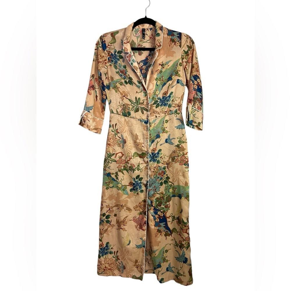 Zara Zara l Satin Floral Button Down Kimino Duster/Dress XS Size XS / US 0-2 / IT 36-38 - 2 Thumbnail