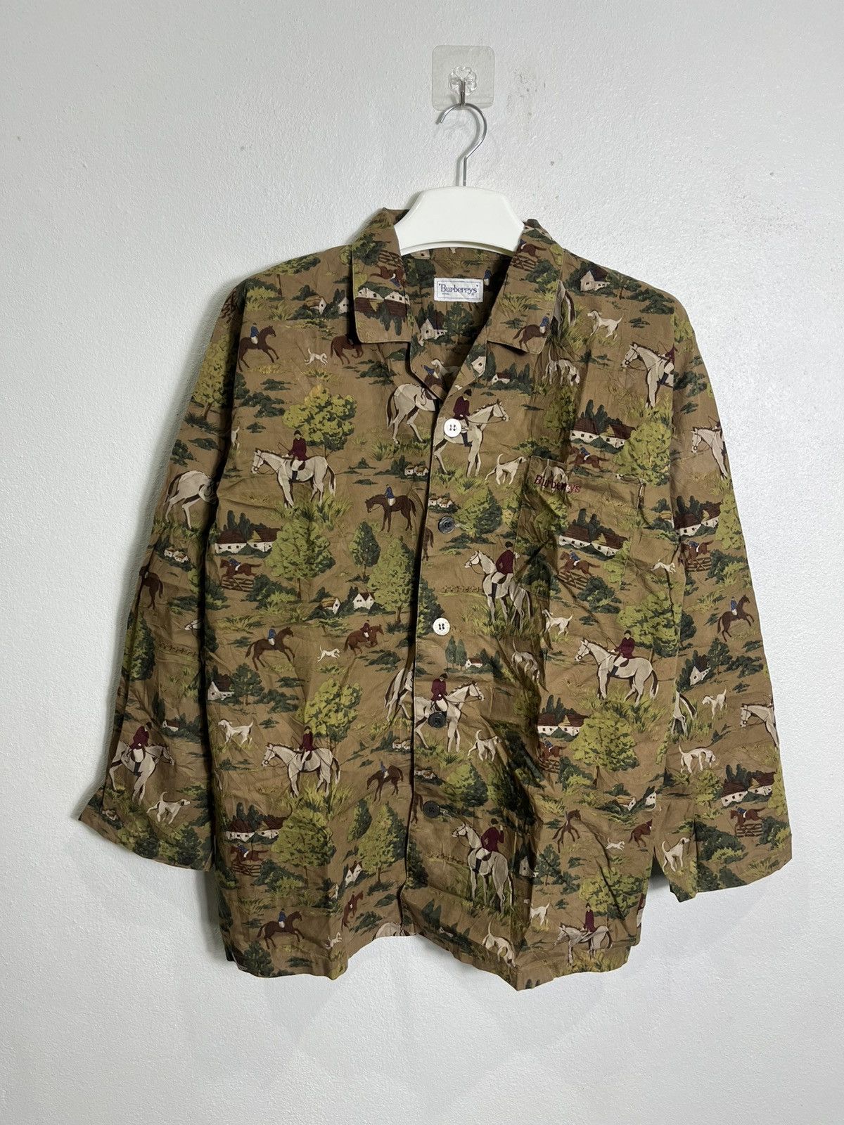 Vintage Vintage Burberrys Equestrian Horse Print Shirt AOP Size US L / EU 52-54 / 3 - 1 Thumbnail