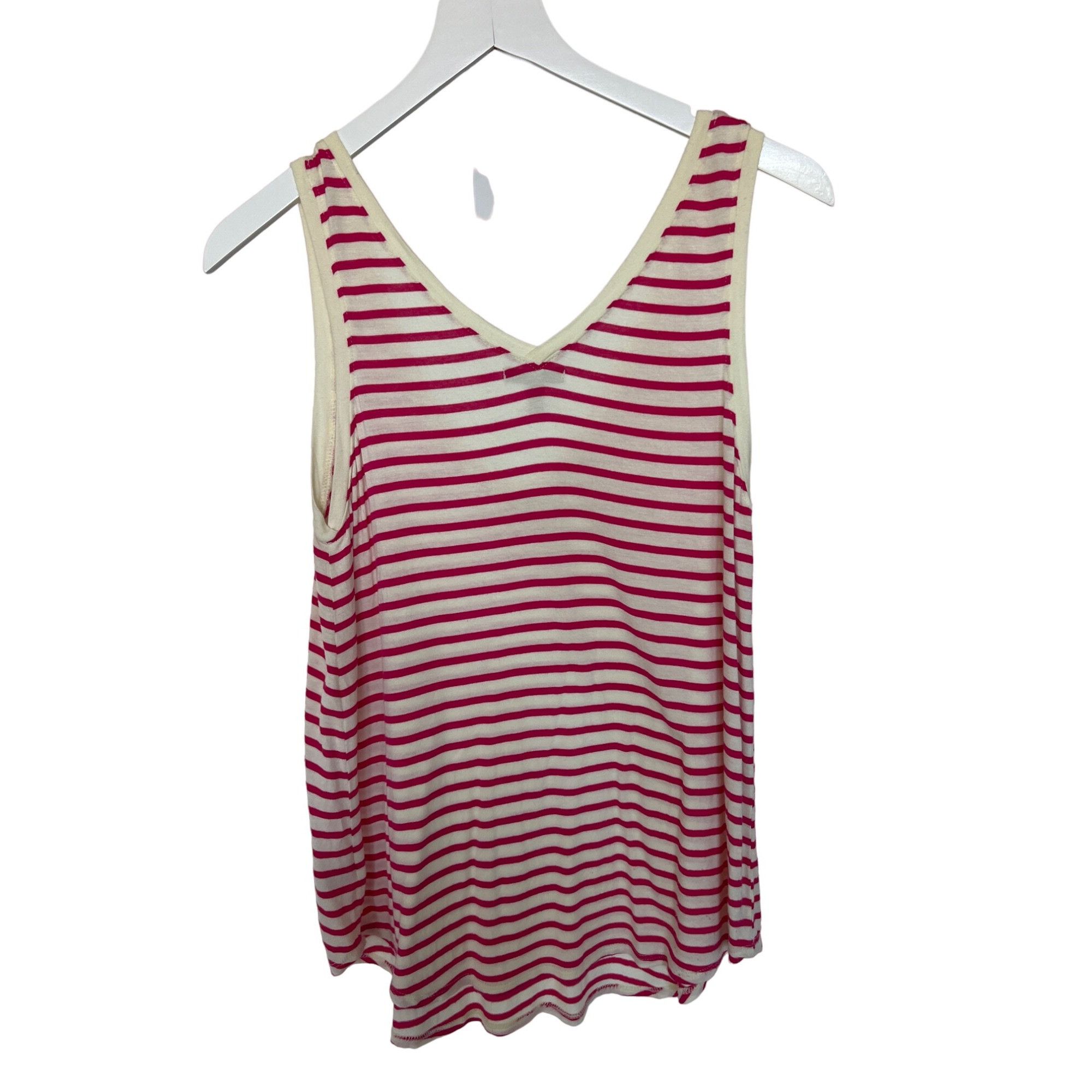 Anthropologie Bordeaux Antigua Ivory & Pink Striped V-Neck Tank Top Size XS / US 0-2 / IT 36-38 - 4 Thumbnail