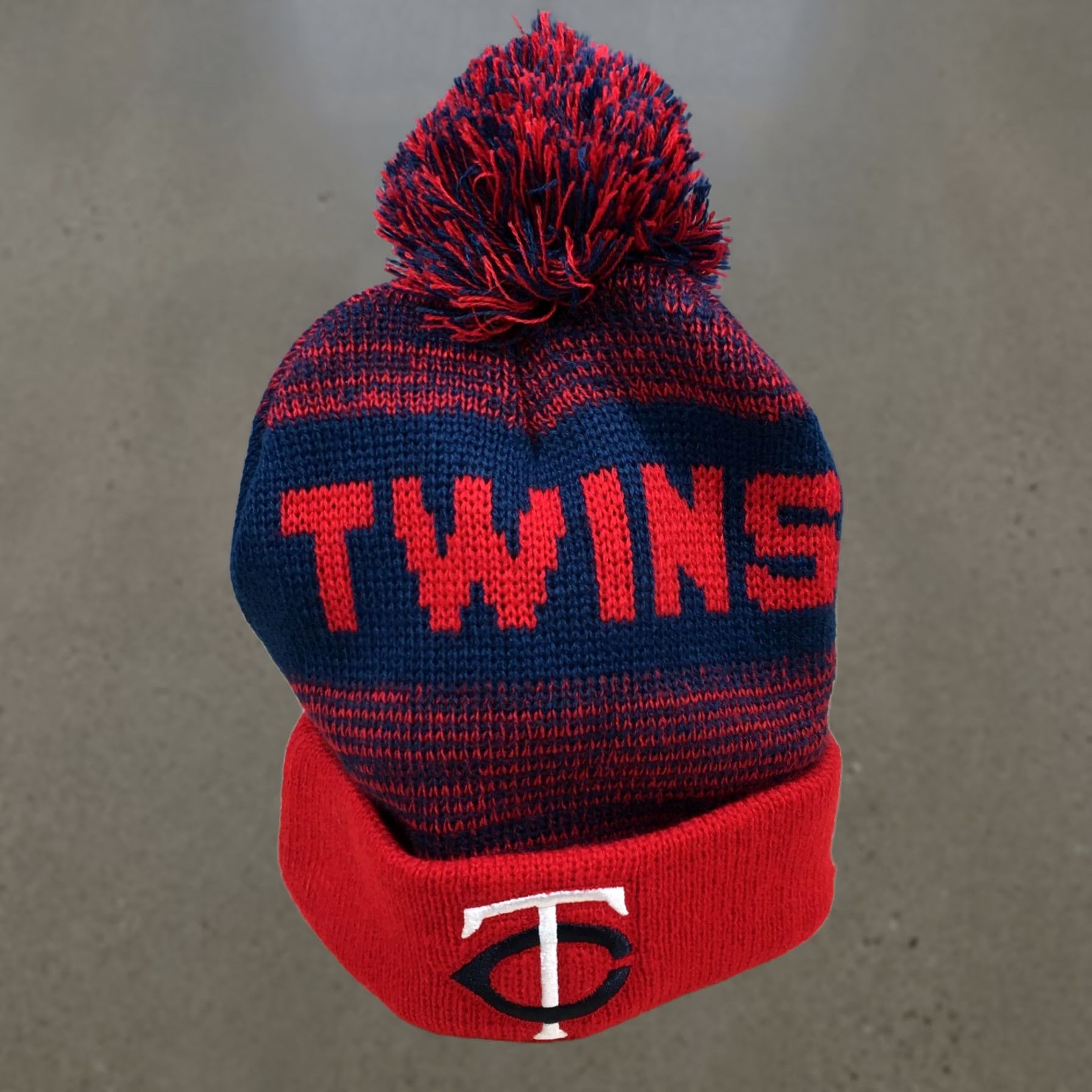 Twins Minnesota Twins Beanie Winter Hat Mens One Size Red Blue Knit Cuffed Pom Pom Sports Knit Hat Beanie Mens Size ONE SIZE - 1 Thumbnail