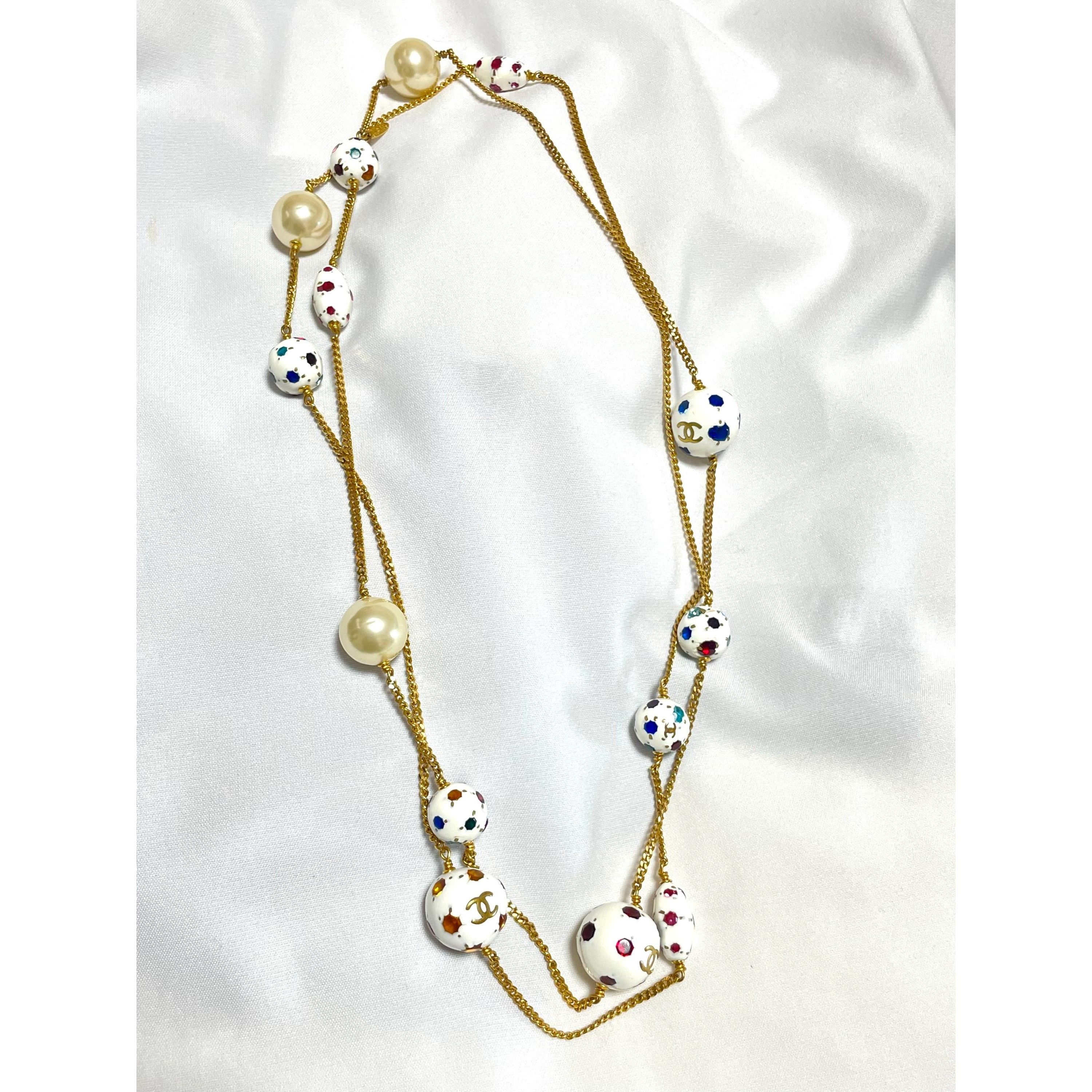 Chanel Vintage CHANEL extra long chain necklace with CC white glass Size ONE SIZE - 9 Thumbnail