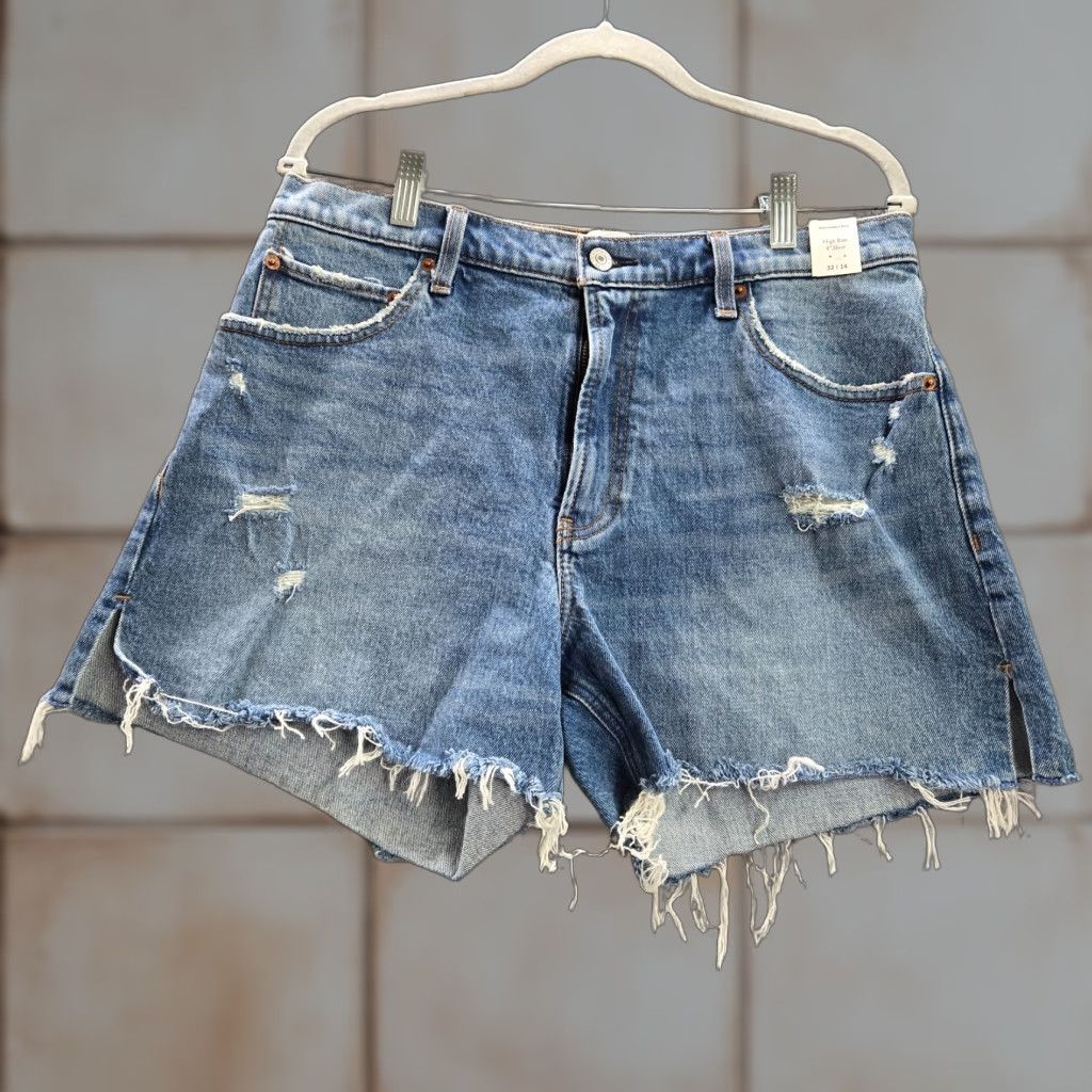 Abercrombie Fitch Women's High Rise Cut Off Shorts 14 Blue Denim