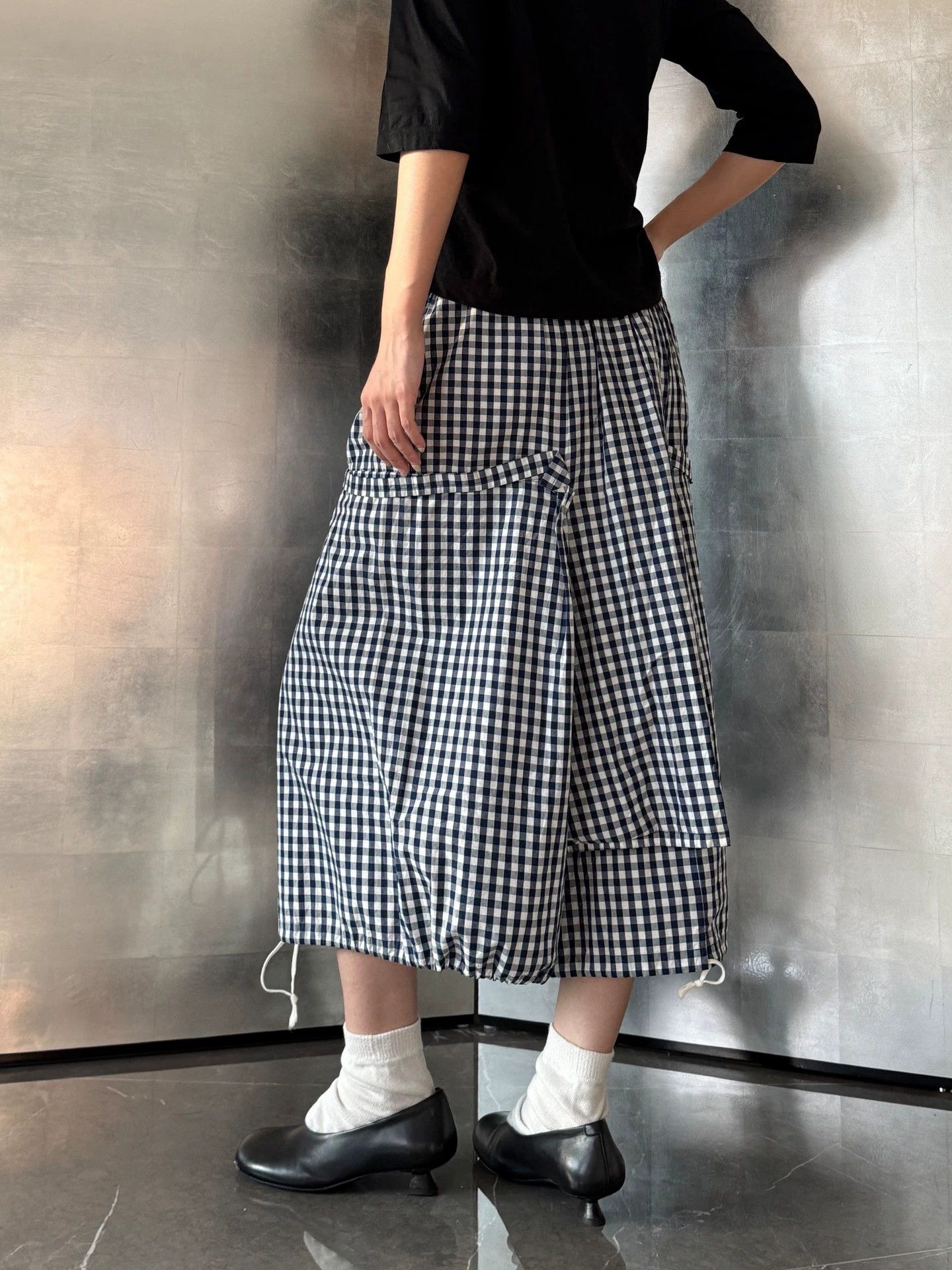 Comme des Garcons Women's CDG AD2007 Navy Checkered Elastic Waist Harem Pants Size 25" / US 0 / IT 36 - 7 Thumbnail