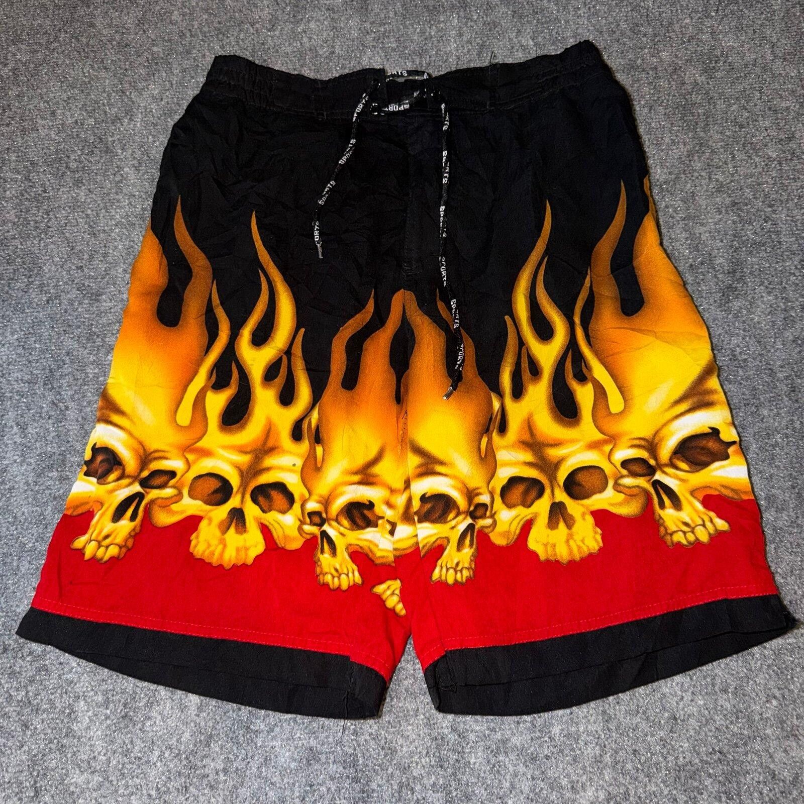 JNCO Xuelong Flaming Skull Active Shorts Mens SM Vtg y2k 90s Rare Size US 30 / EU 46 - 1 Thumbnail