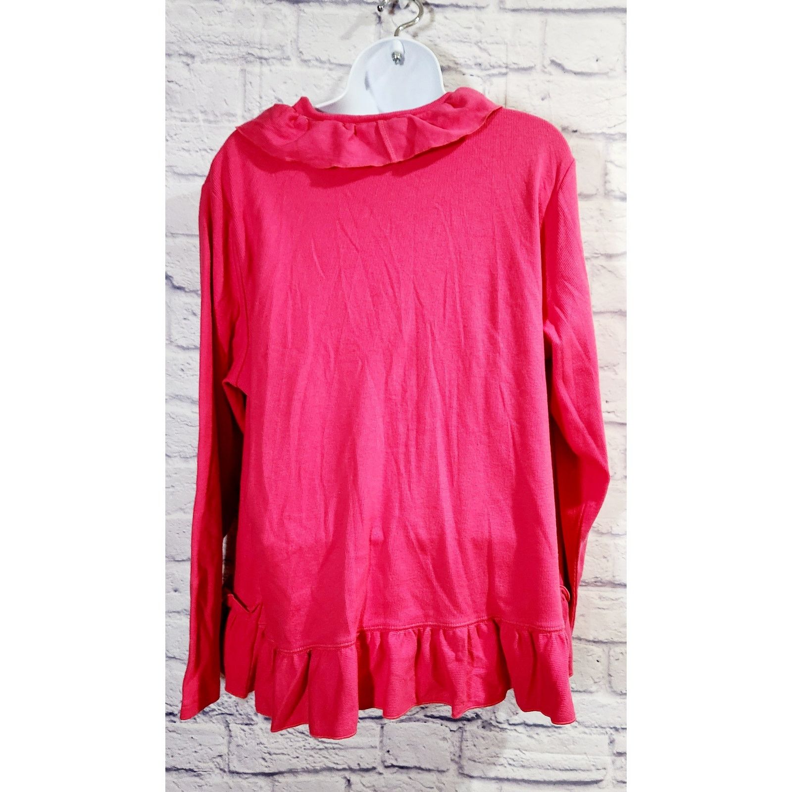 Other Rafaella Pink Fuchsia Ruffled Hook & Eye Cardigan 1X Plus Size XXL / US 16-18 / IT 52-54 - 4 Thumbnail