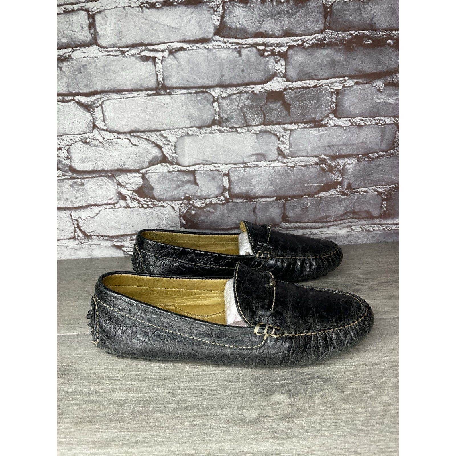 Martin Dingman Martin Dingman Croc Embossed Black Leather Loafers Moccasins Size US 8 / IT 38 - 5 Thumbnail