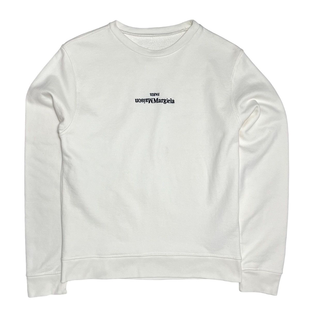 image of Maison Margiela Mm10 2019 Logo Embroidered Sweater in White, Men's (Size Large)