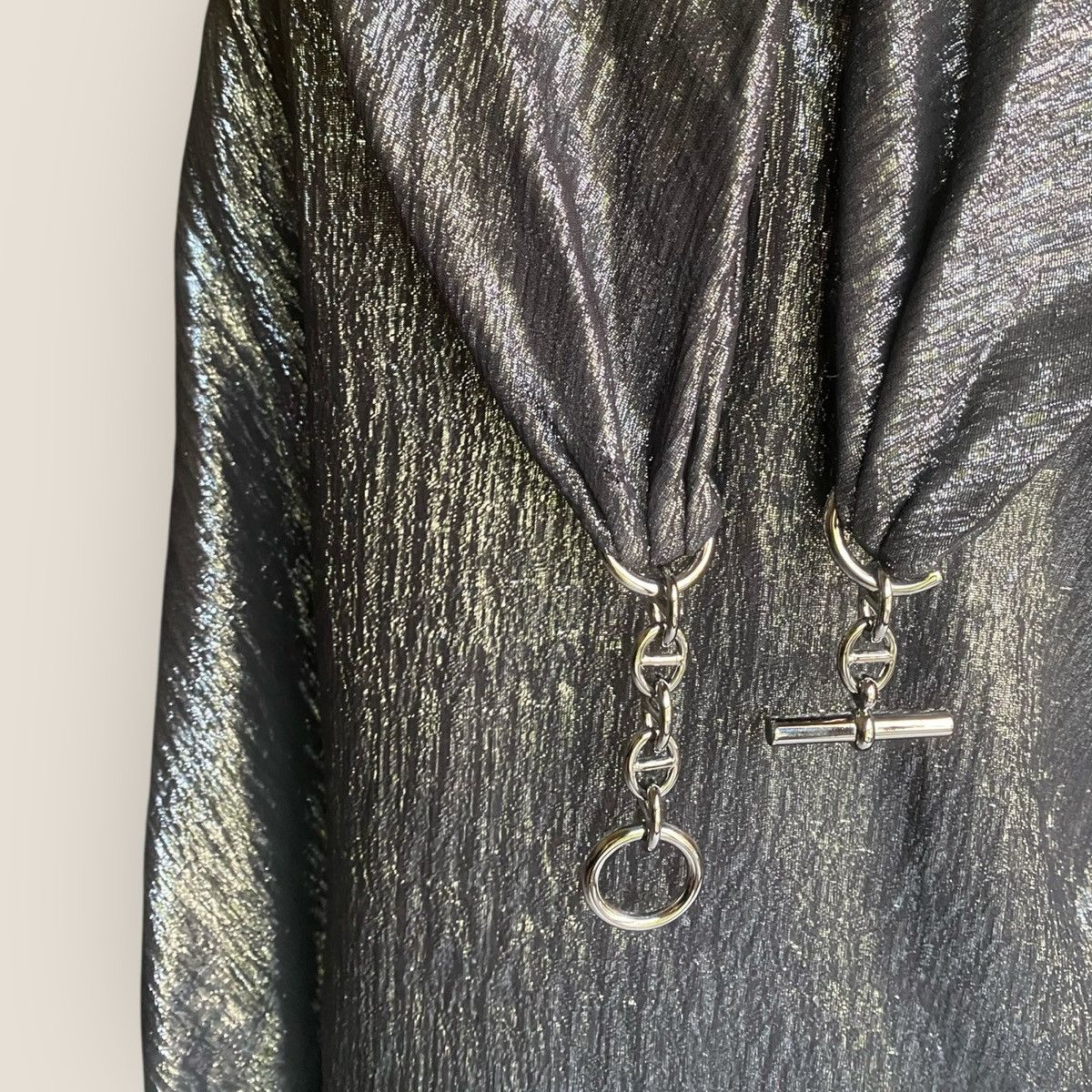 Hermes Vintage Hermes Chaine d'ancre Silver Silk Blouse Size M / US 6-8 / IT 42-44 - 7 Thumbnail
