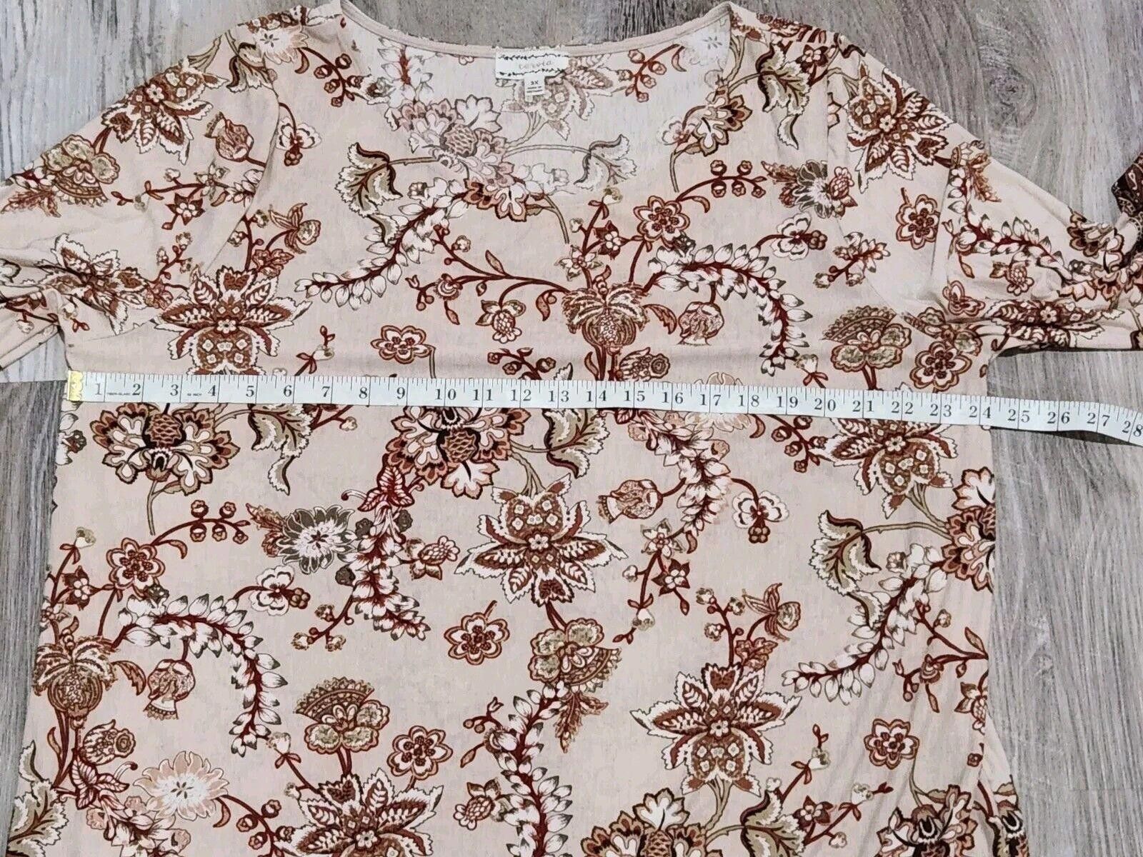 Designer Corvia Blouse 3x Plus Size Nuetral Brown Floral 3/4 Sleeve Size 3XL / US 20-22 - 4 Thumbnail