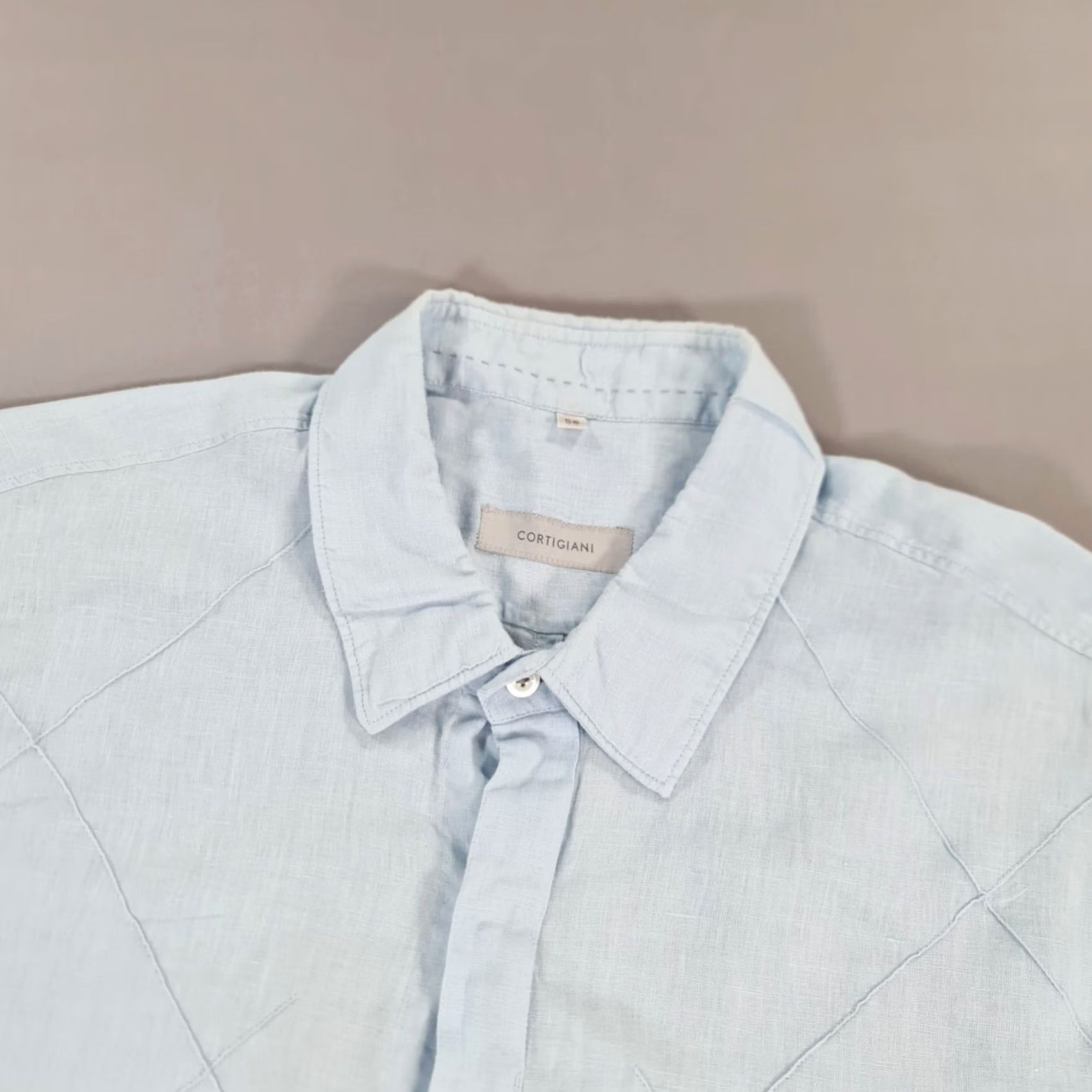 Vintage Cortigiani Mens Shirt Blue XL 56 Linen Button-Up Quilted Breathable Summer Size US XL / EU 56 / 4 - 2 Thumbnail