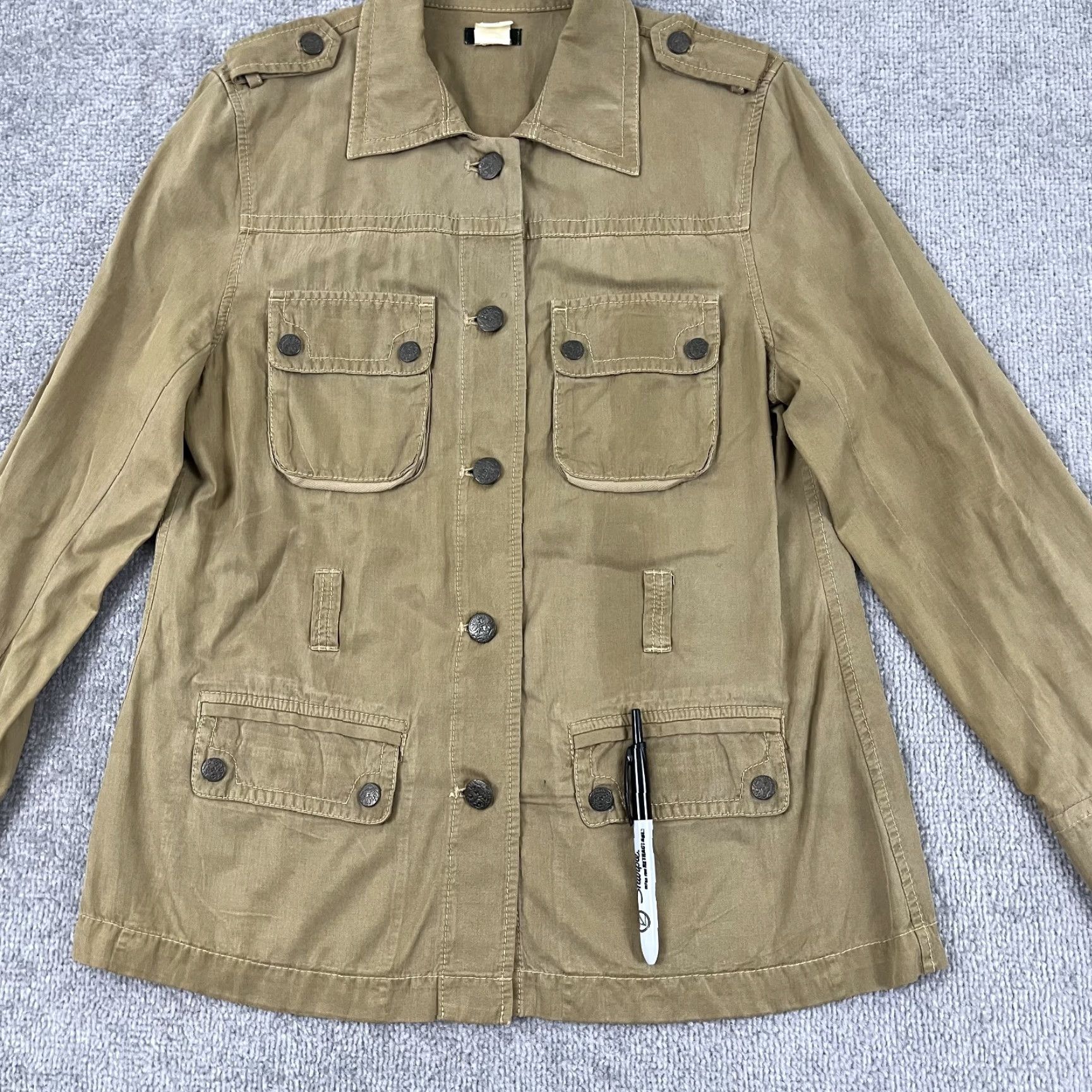 J.Crew J.CREW Shirt Womens Large Brown Silk Cotton Safari Button Up Pockets Epaulets Size M / US 6-8 / IT 42-44 - 7 Thumbnail