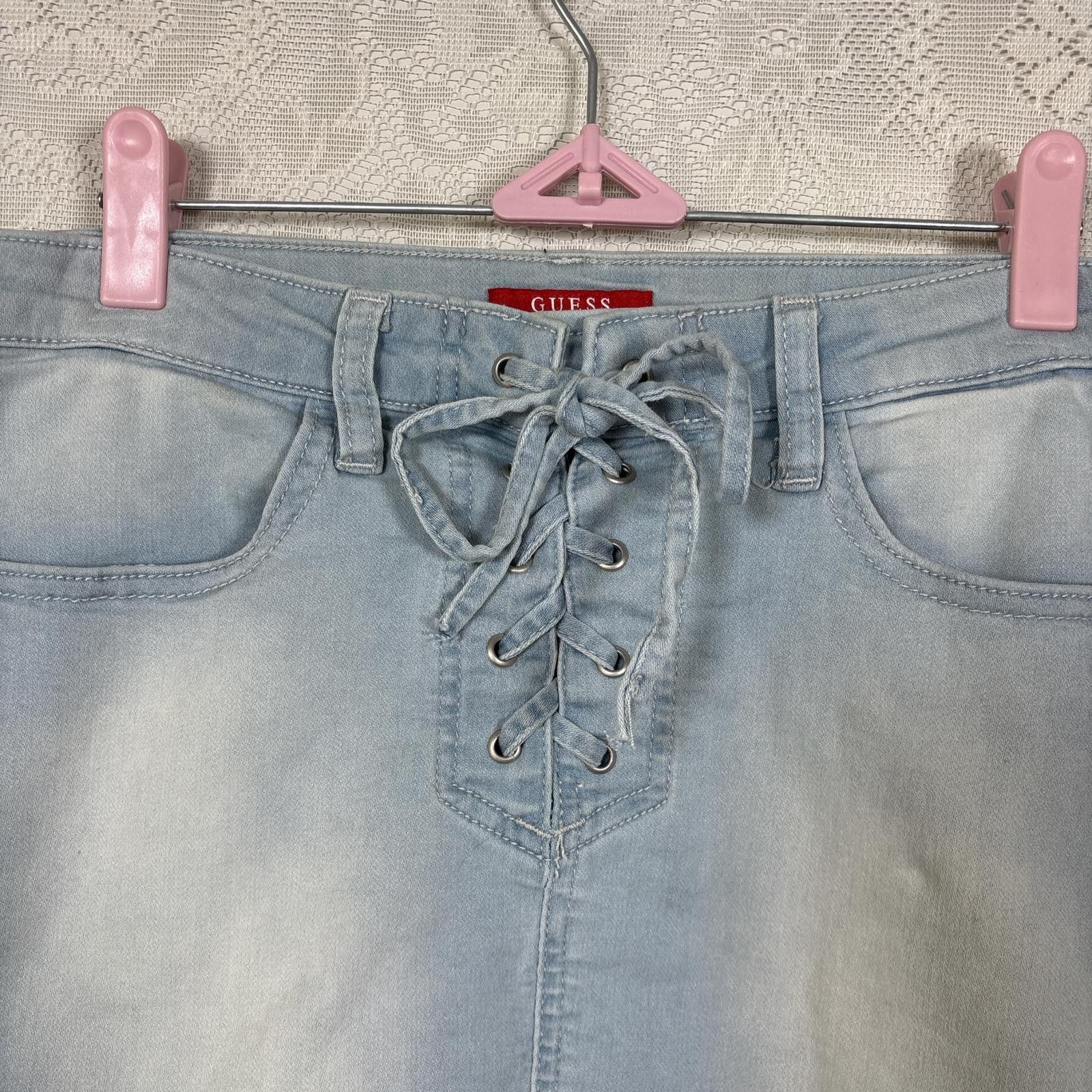 Guess y2k denim light wash lace up mini skirt Size 32" / US 10 / IT 46 - 6 Thumbnail