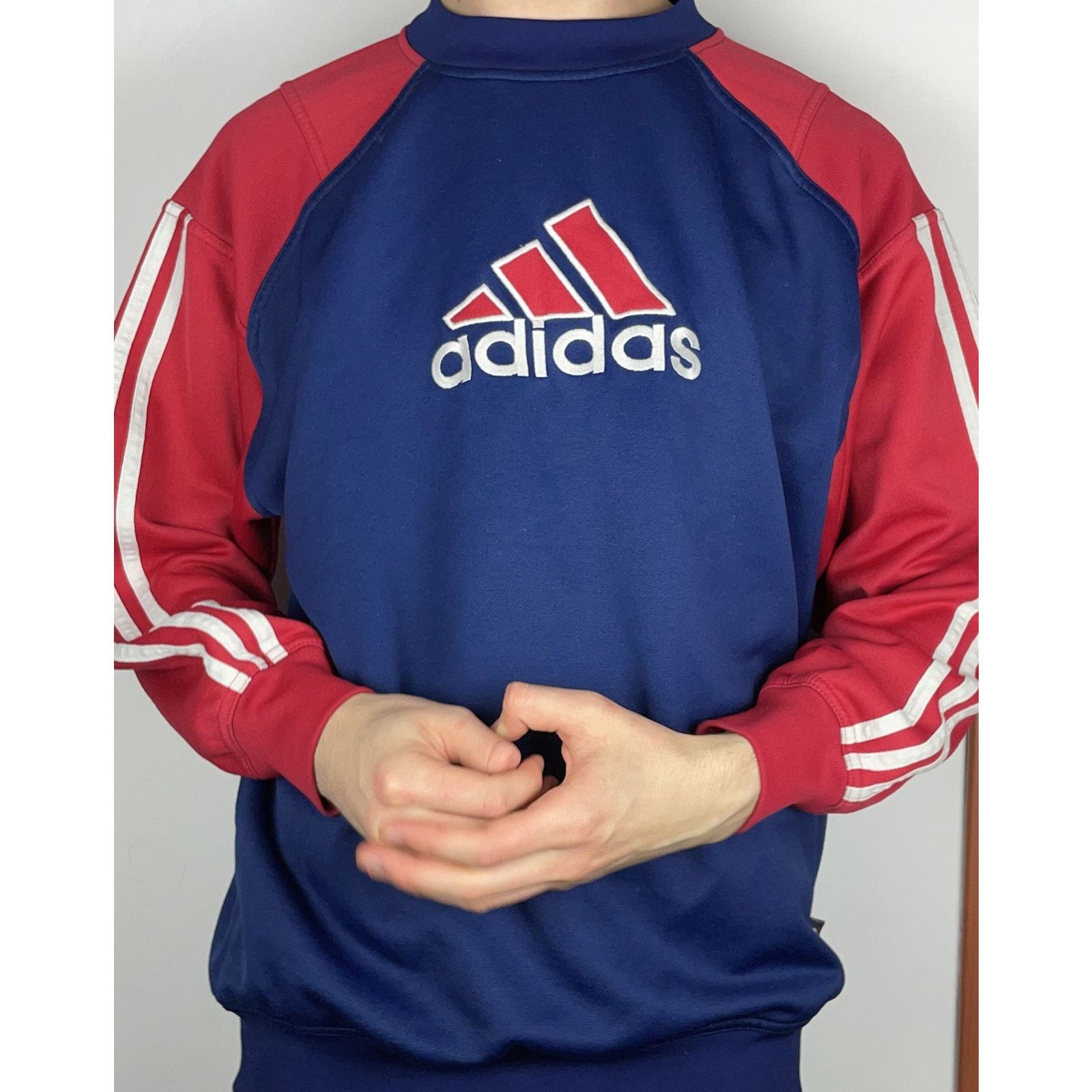 Adidas × Vintage Vintage Adidas Men Navy Red Trefoil Logo Pullover Sweatshirt Size US S / EU 44-46 / 1 - 2 Thumbnail