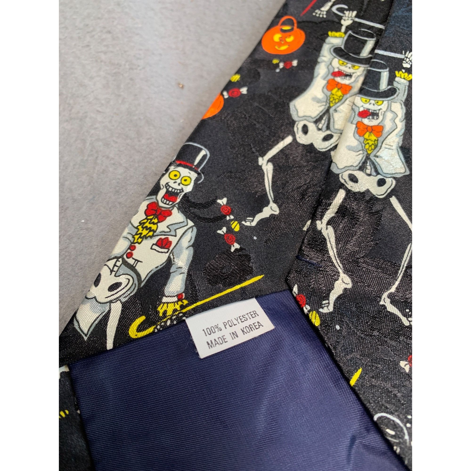Vintage Halloween Collection Novelty Black Tie - Skeleton & Pumpkin Size ONE SIZE - 4 Thumbnail