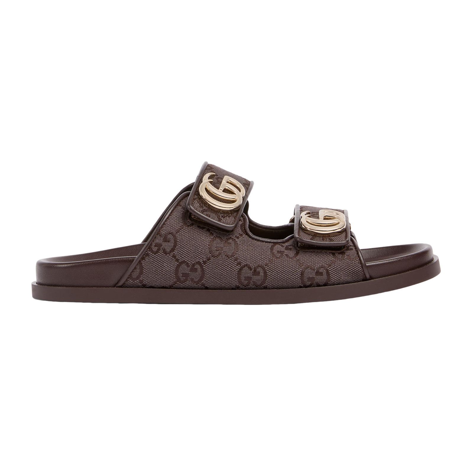 GUCCI Double G Dark Brown GG Canvas Sandals New & Authentic