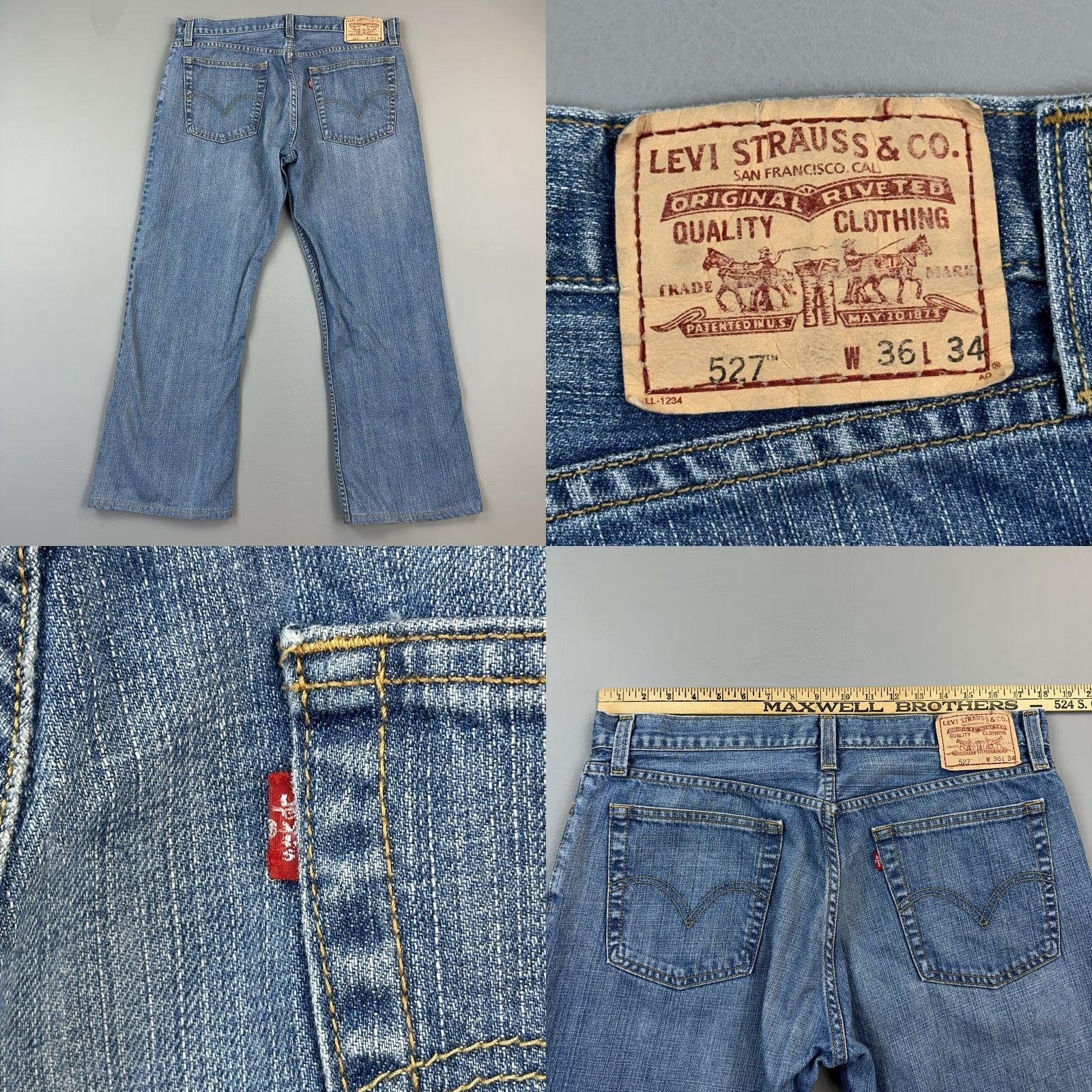 Levi's VINTAGE Levis 527 Jeans Mens 36x28 Medium Wash Denim Low Boot Cut Cowboy Y2K Size US 36 / EU 52 - 8 Thumbnail