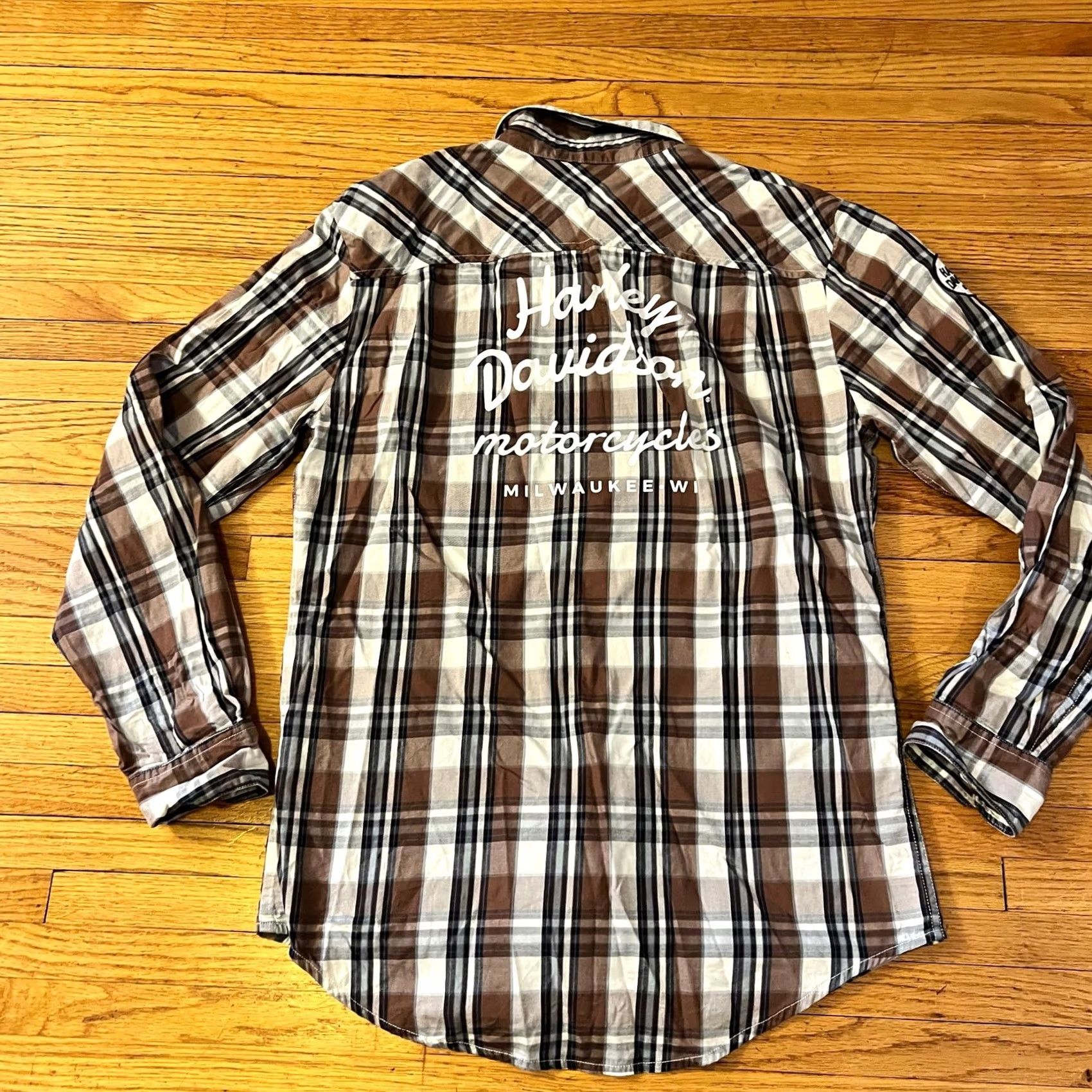 Harley Davidson Harley Davidson Shirt Mens Medium Plaid Embroidered Kick Ass Iron Button Up Brown Long Sleeve Regular Mens Size US M / EU 48-50 / 2 - 4 Thumbnail