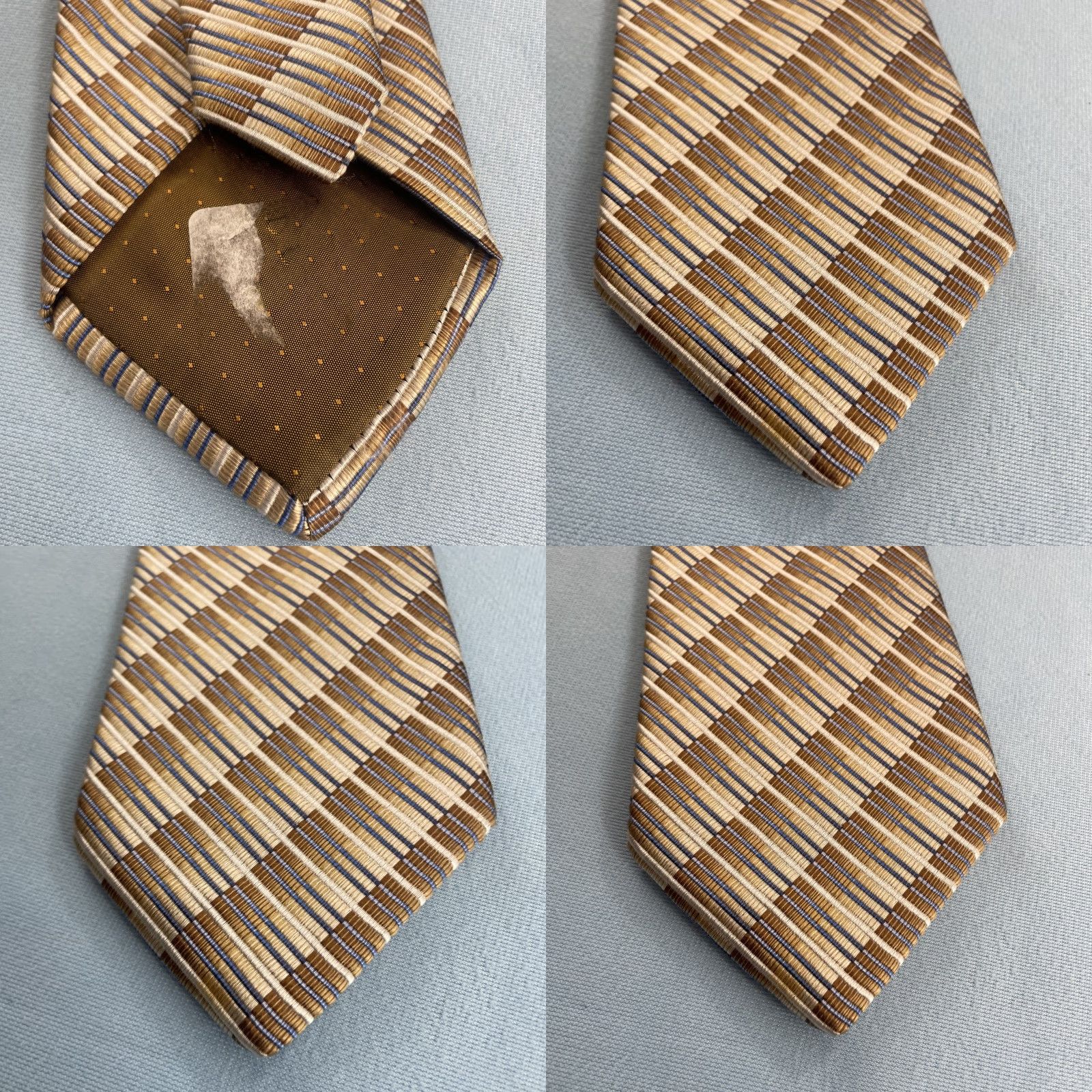 Vintage Pavone Tie Geometric Ribbed Woven Silk ITALY Vintage 3.5x61" Brown Cream Blue Mens Width 3.5" 1990s Signature Statement Size ONE SIZE - 8 Thumbnail