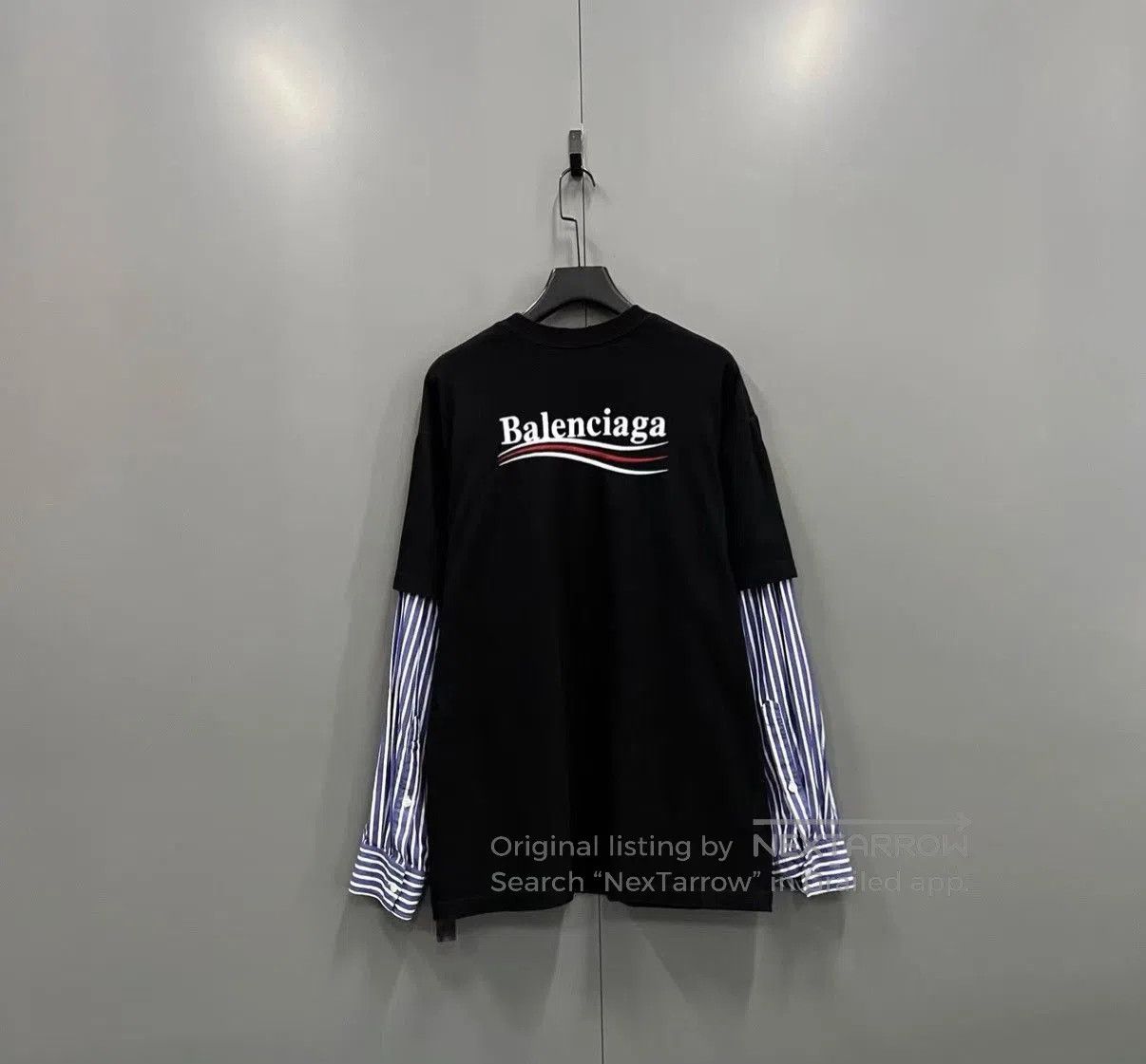 Balenciaga Black Long Sleeve Shirt with Striped Sleeves. Size US S / EU 44-46 / 1 - 2 Thumbnail