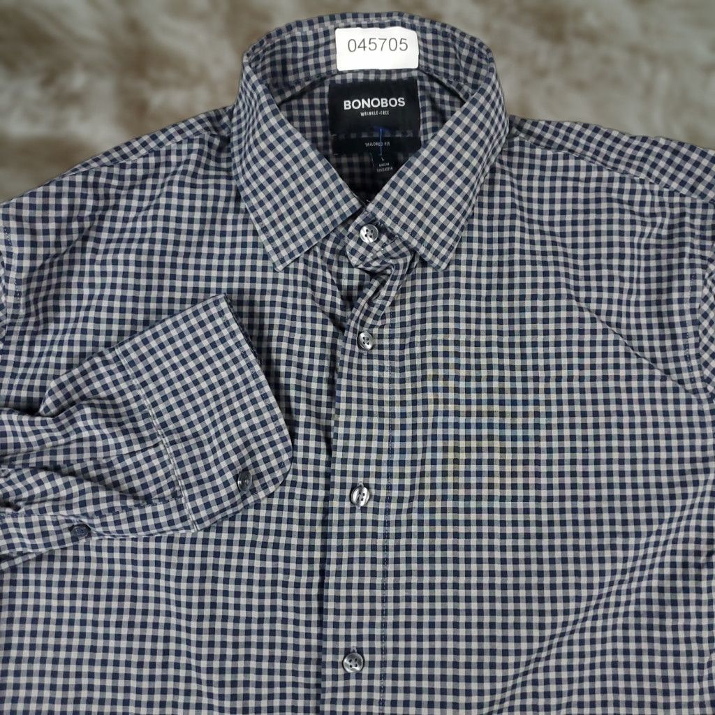 Bonobos Bonobos Shirt Mens Large Gray Blue Check Button-Up Long Sleeve Casual Business Formal Workwear Size US L / EU 52-54 / 3 - 1 Thumbnail