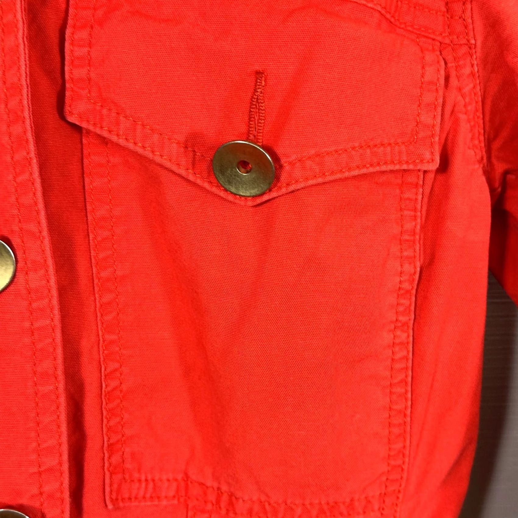 Vintage CAbi 727 Jacket Womens XS Taylor Utility Ruffle Back Button Lobster Red Pockets Jacket Size XS / US 0-2 / IT 36-38 - 6 Thumbnail