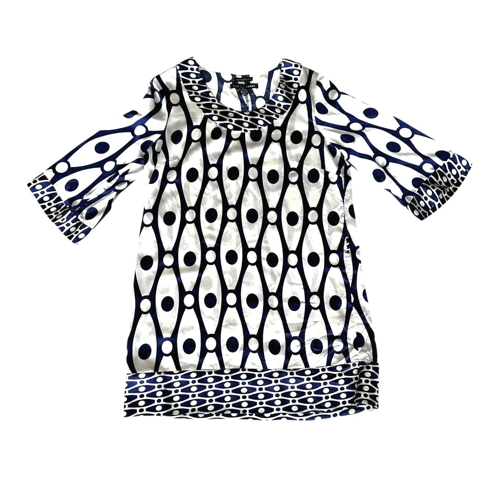 Other Antilia Femme Dress Large Midi White Navy Abstract Geometric Size L / US 10 / IT 46 - 8 Thumbnail
