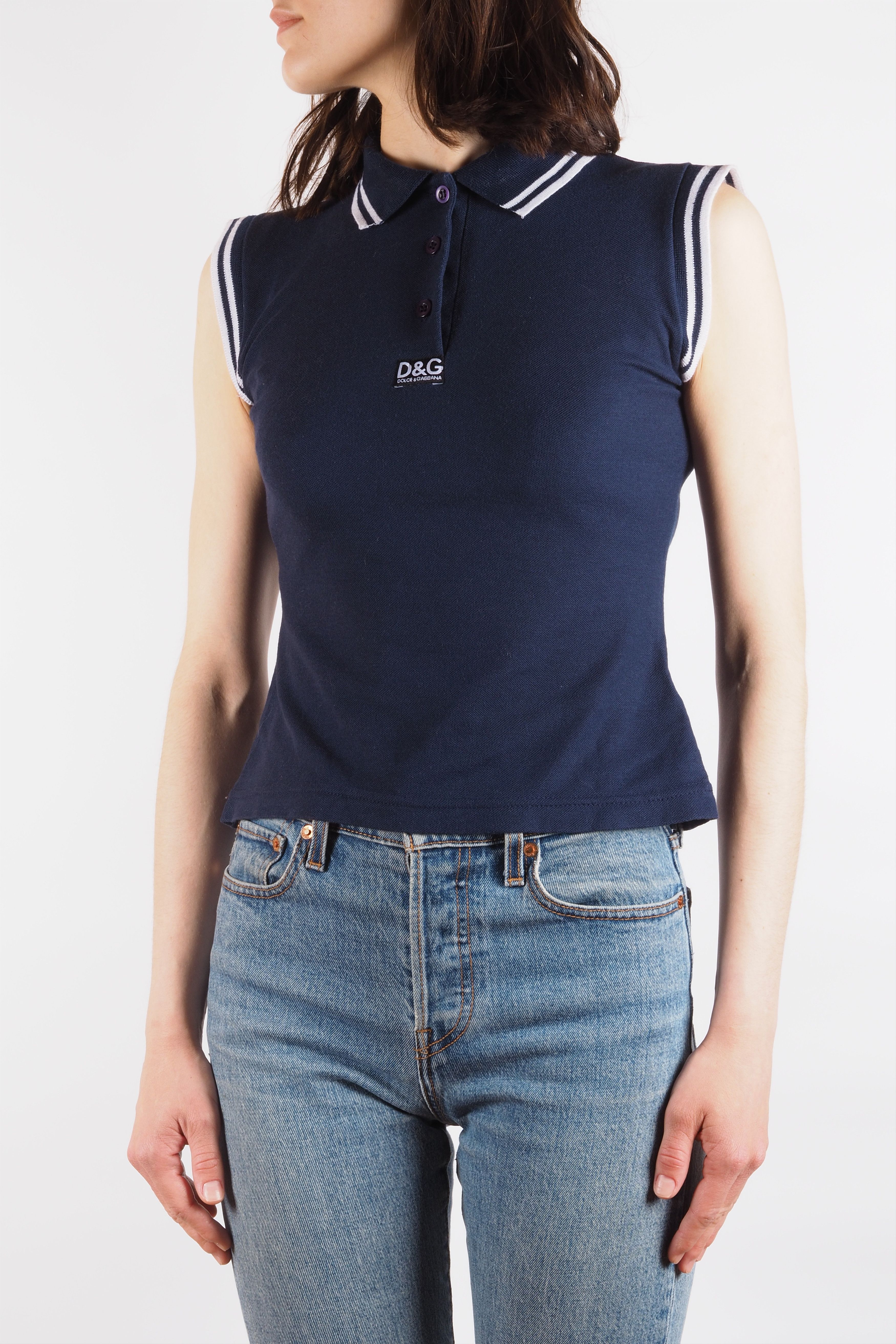 Dolce & Gabbana Dolce & Gabbana Vintage 90s Sleeveless Polo Crop Top Navy Size S / US 4 / IT 40 - 3 Thumbnail