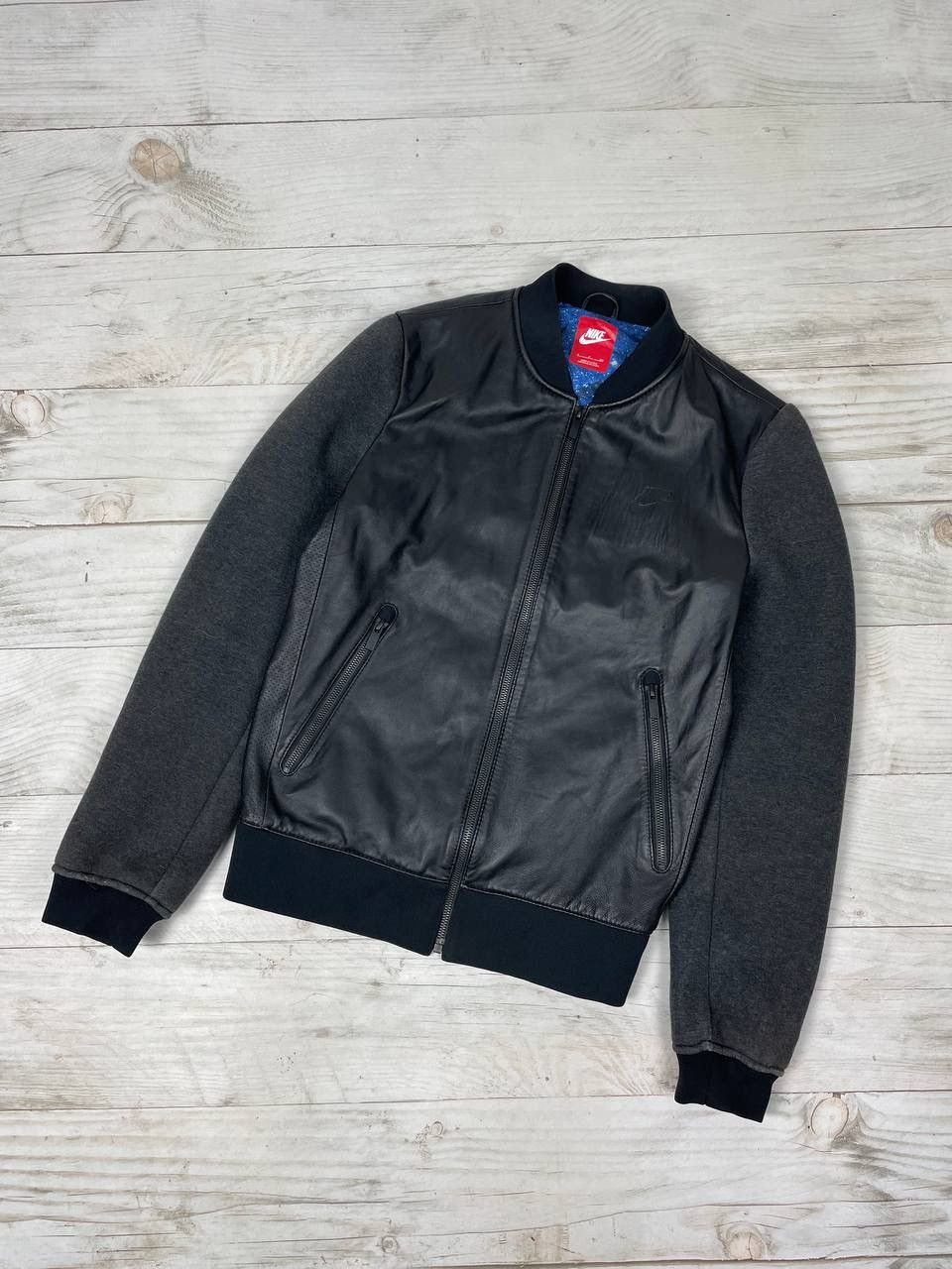 image of Leather Jacket x Nike Chrstiano Ronaldo Cr7 Leather Bomber Jacket Varsity in Black (Size Small)