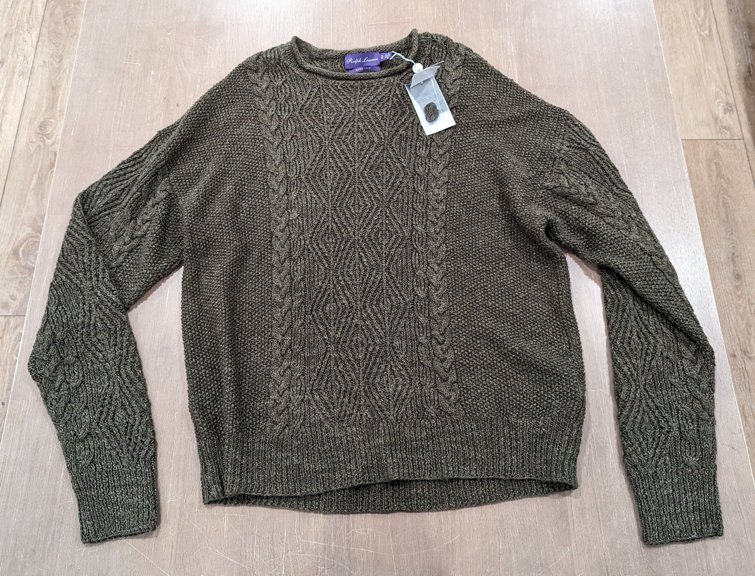 image of Ralph Lauren Purple Label Ralph Laurent Purple Label Silk Blend Cable Sweater Green Xl, Men's