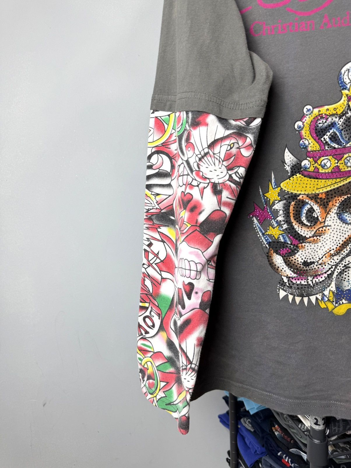 Christian Audigier Vintage Ed Hardy Rhinestones Wolf Longsleeve Punk Rock Size US XL / EU 56 / 4 - 4 Thumbnail