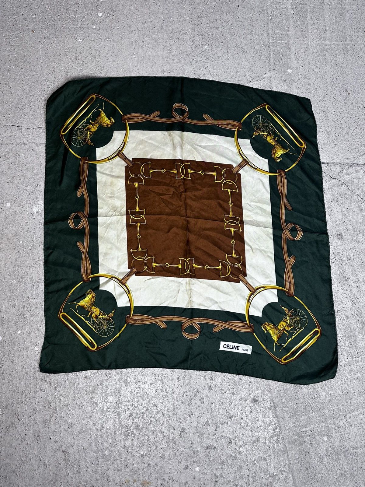 Celine Auth Celine Carriage Horse Silk Scarf Vintage Rare Retro Size ONE SIZE - 1 Thumbnail