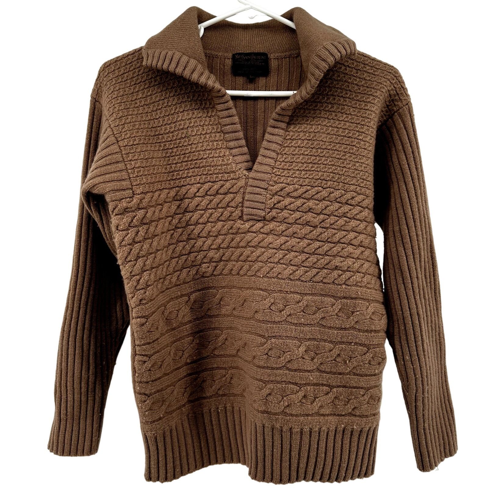 Yves Saint Laurent VTG Yves Saint Laurent Wool Sweater 90s Cable Knit Brown L Size L / US 10 / IT 46 - 1 Thumbnail