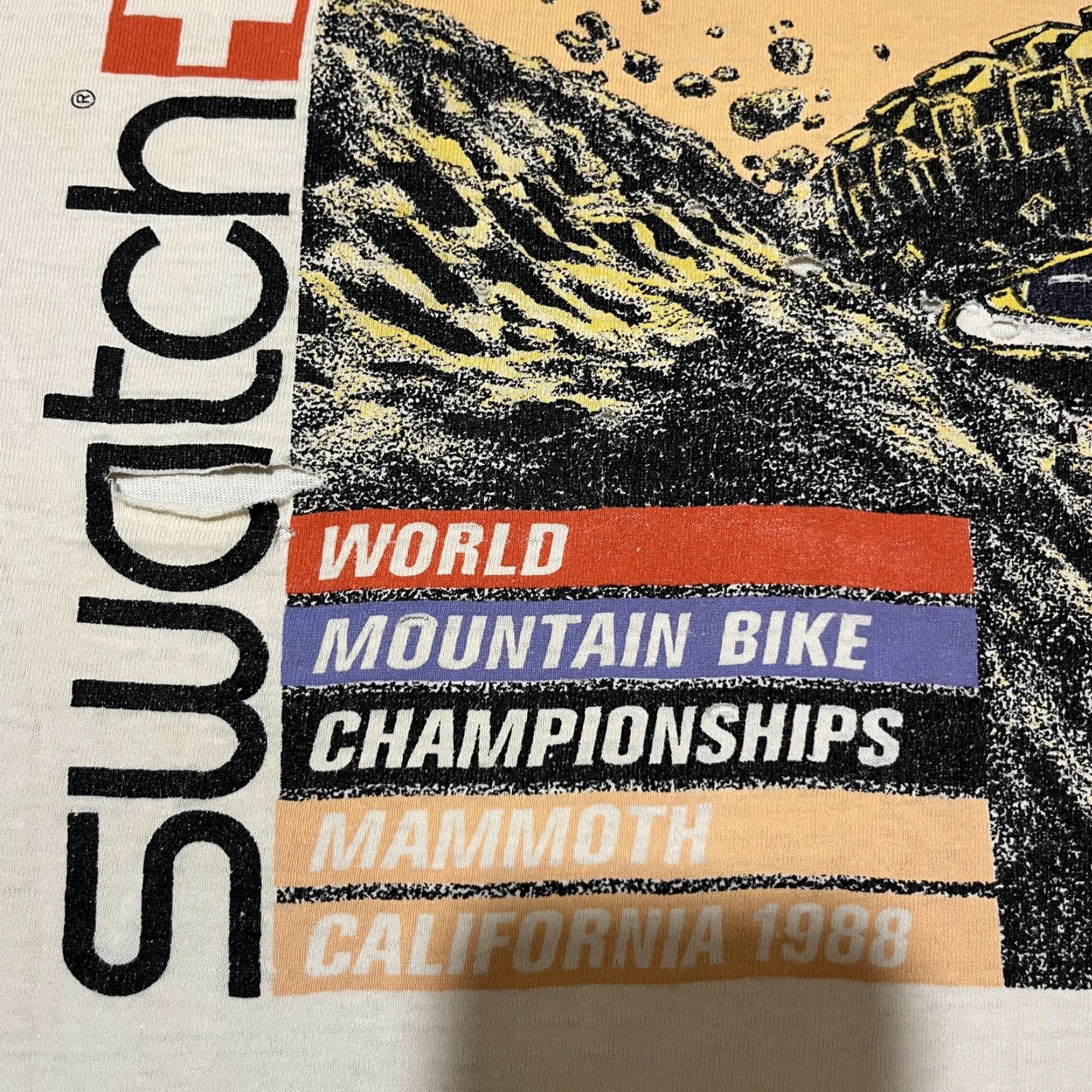 VINTAGE Swatch World Mountain Bike Championships T-Shirt Mens Medium White 80s Graphic Print Short Sleeve Crew Neck 1988