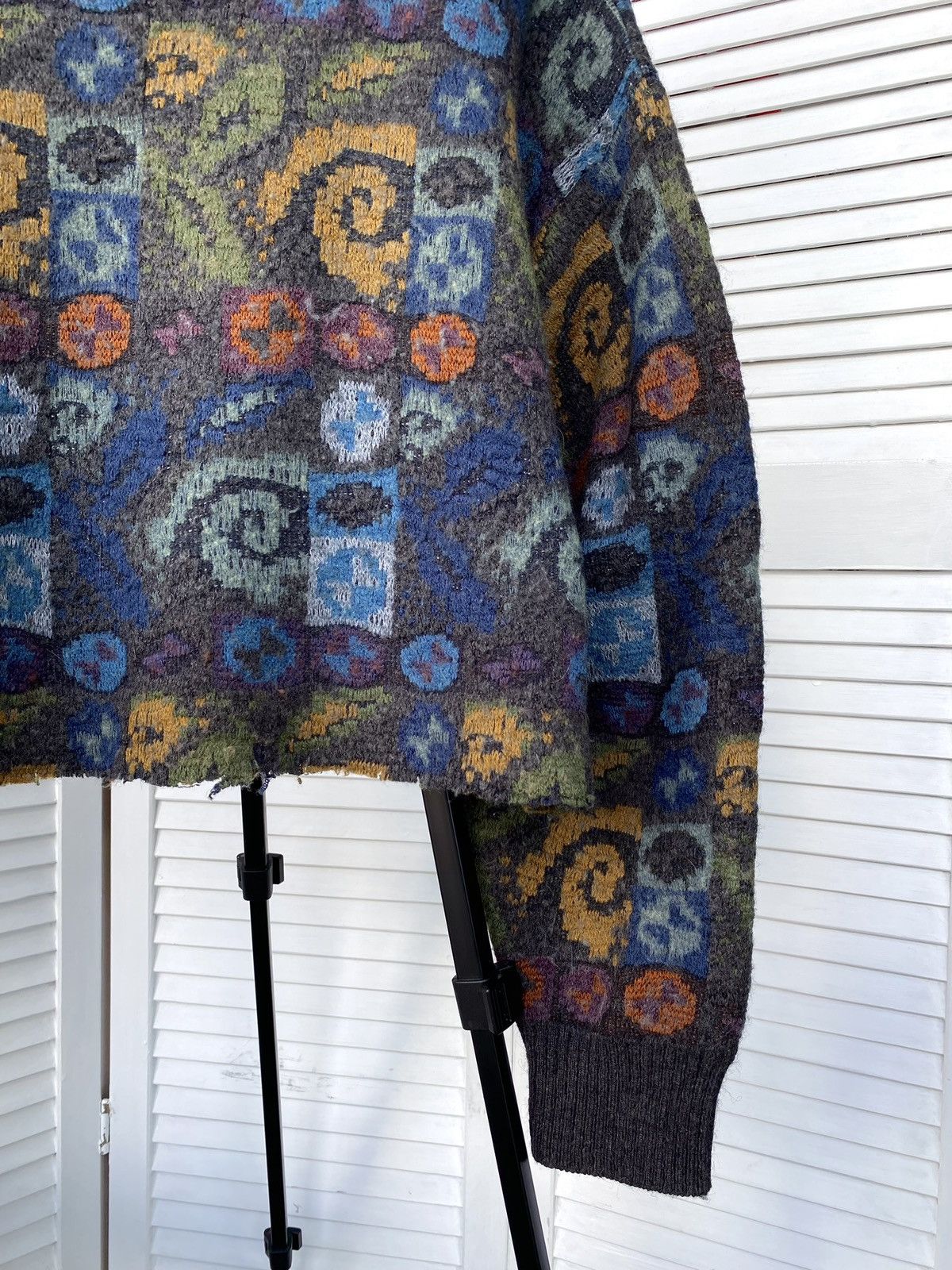 Japanese Brand × Vintage Vintage Abstract Cropped Wool Knit Sweater Baggy Size US L / EU 52-54 / 3 - 8 Thumbnail