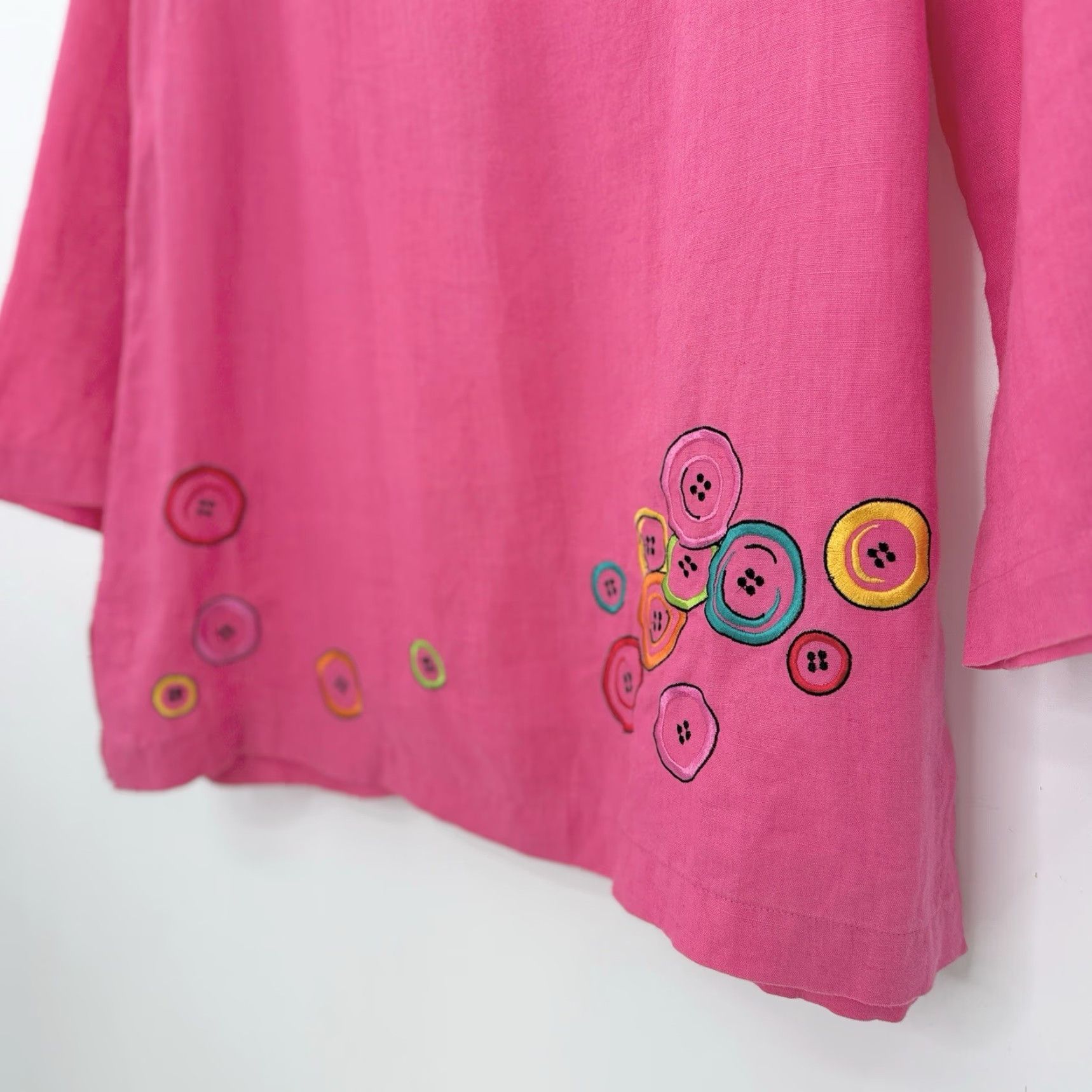 Vintage VINTAGE? No — Sara Isabella Pink Blouse Tunic 100% Irish Linen Embroidered Buttons Scoop Neck Long Sleeve Women's 10 Bohemian Modern Size L / US 10 / IT 46 - 5 Thumbnail