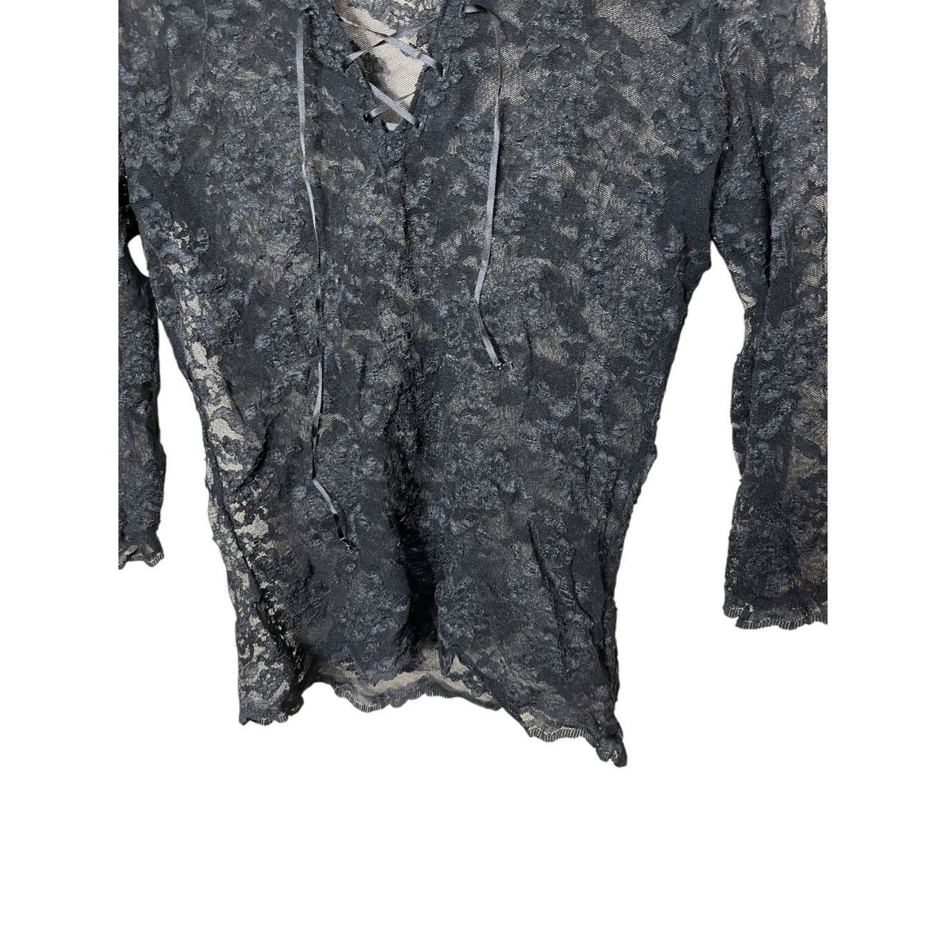 Express Express Y2K Black Lace Sheer Lace Up Top Size M Size M / US 6-8 / IT 42-44 - 3 Thumbnail