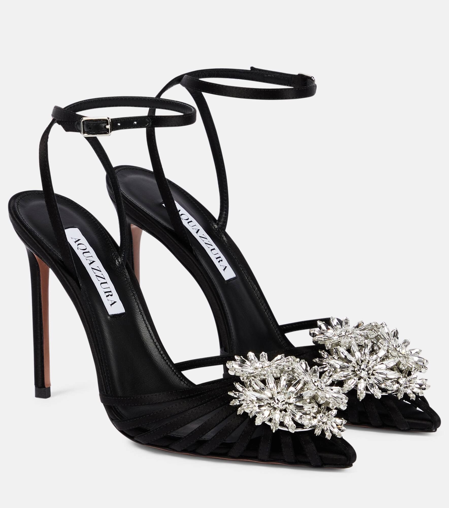 Aquazzura o1y0725 Ankle Strap Sandals in Black/Silver Size US 5 / IT 35 - 1 Thumbnail