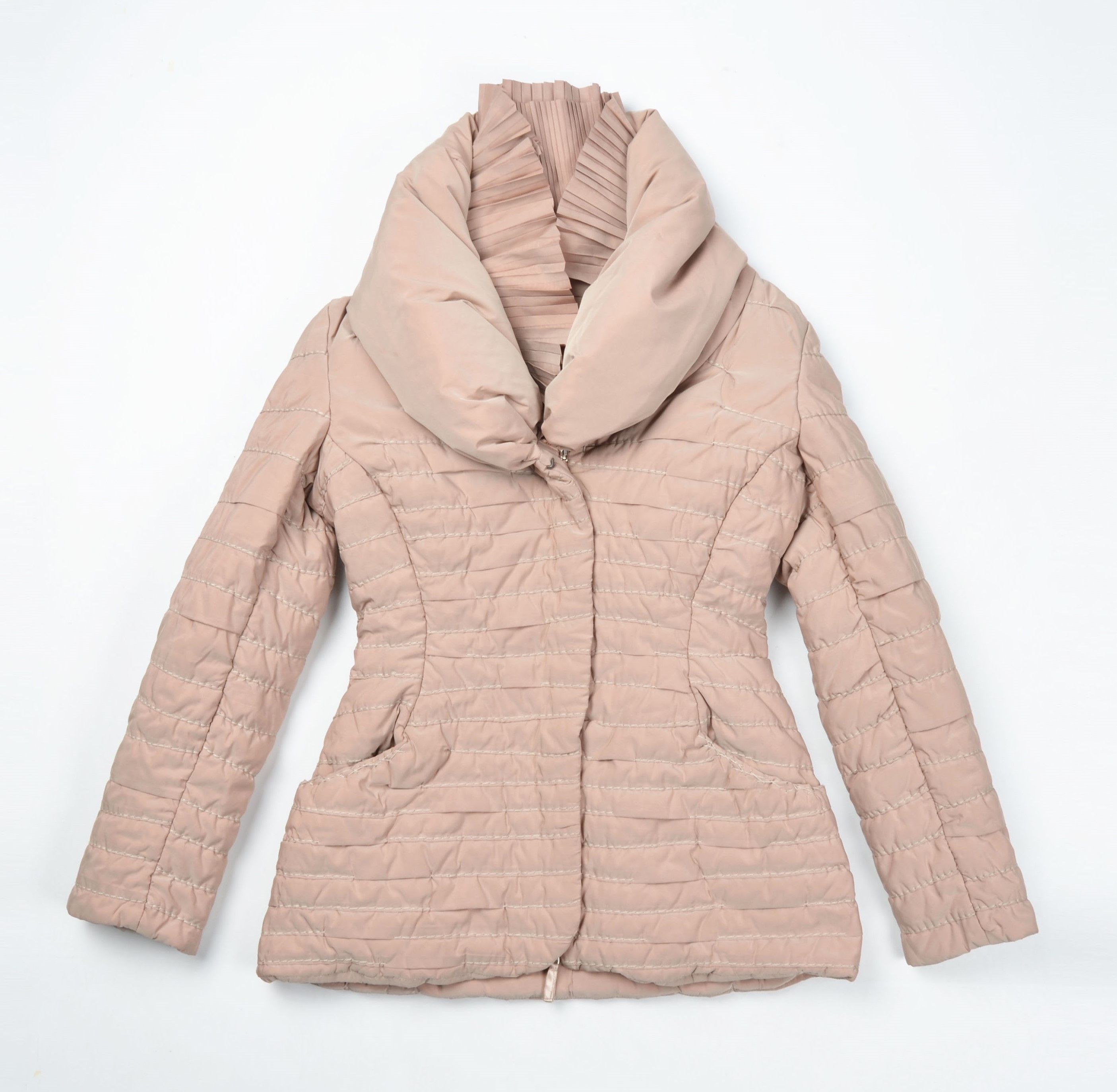 Designer Vintage Ermanno Scervino Ruffle Neck Beige Down Jacket Size L / US 10 / IT 46 - 4 Thumbnail