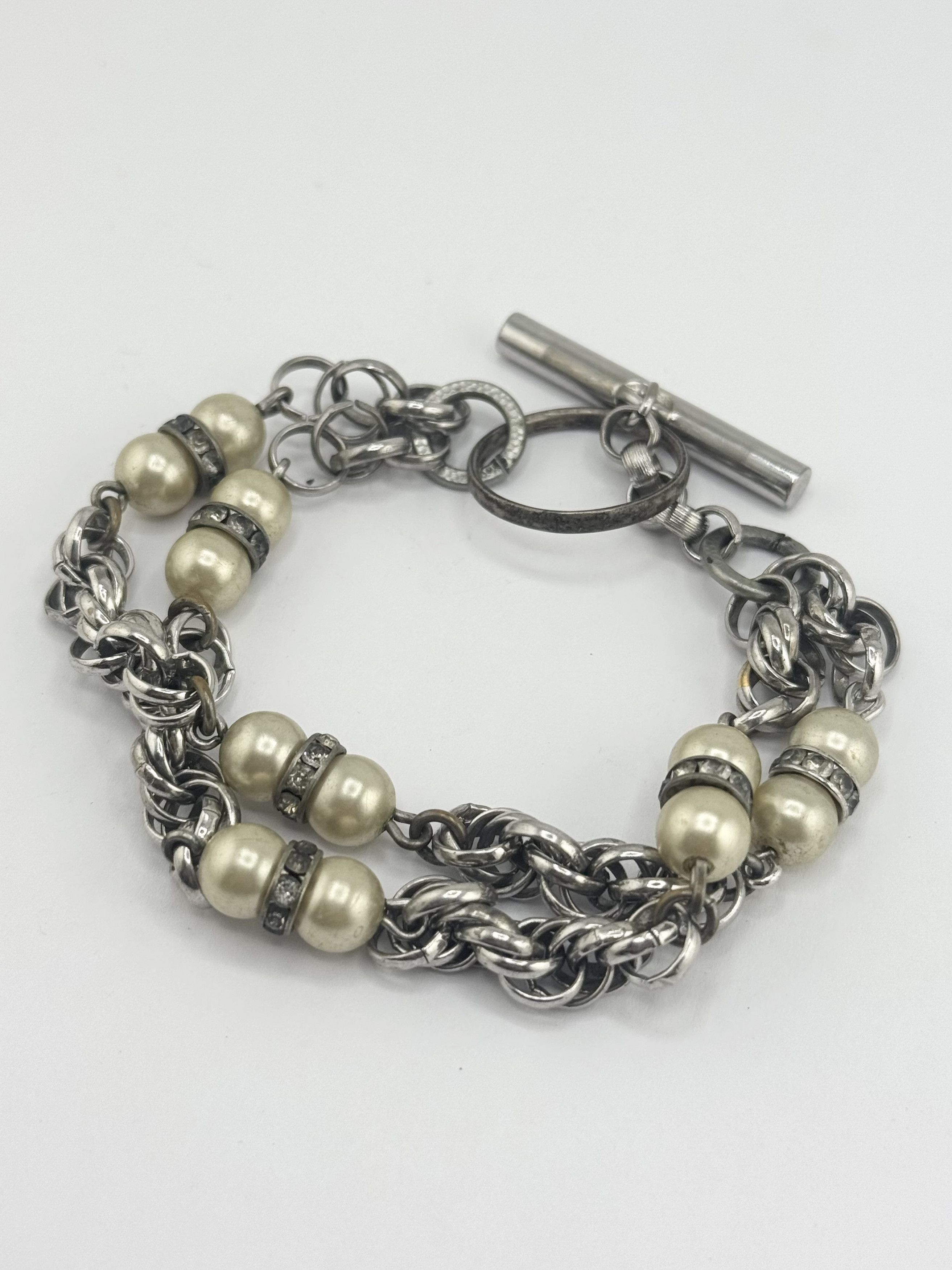 Vintage Vintage silver chain pearl rhinestone bracelet Size ONE SIZE - 1 Thumbnail