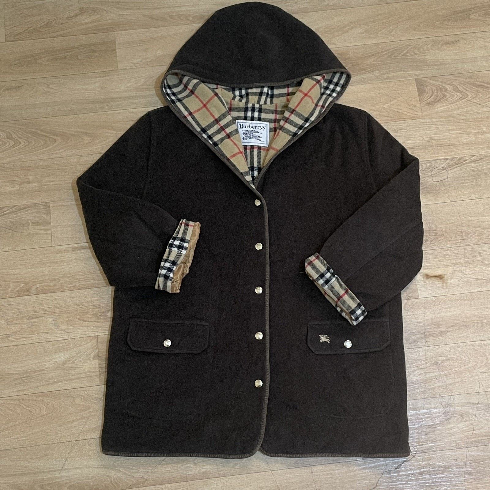 Burberry Vintage burberry coat jacket hooded wool nova check Women's Size L / US 10 / IT 46 - 2 Thumbnail