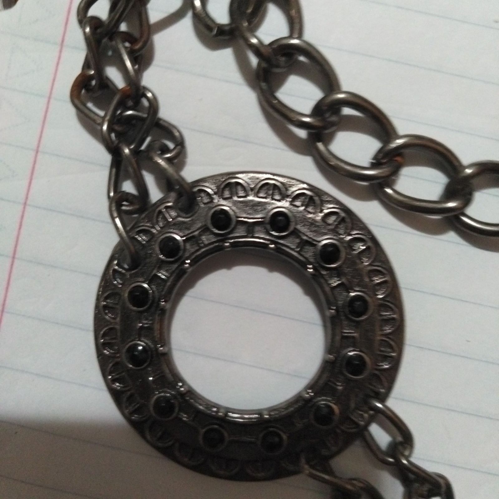 Other Dark Metal Chain Belt w Black Rhinestones 42" w Medallions Size ONE SIZE - 5 Thumbnail