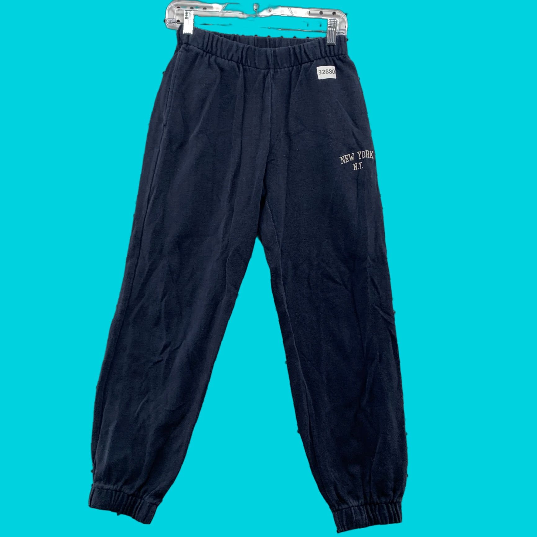 Vintage VINTAGE John Galt Sweatpants Womens One Size Navy Blue Fleece 25x28 NY NY Size 42" / US 20 - 1 Thumbnail