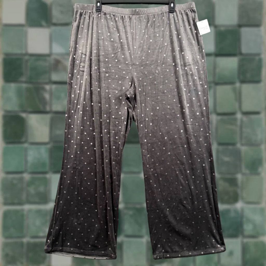 Velour Tranquil & True Women 2X Gray Velour Foil Star Pajama Pant Lounge Celestial Cozy Size 40" / US 18 - 1 Thumbnail
