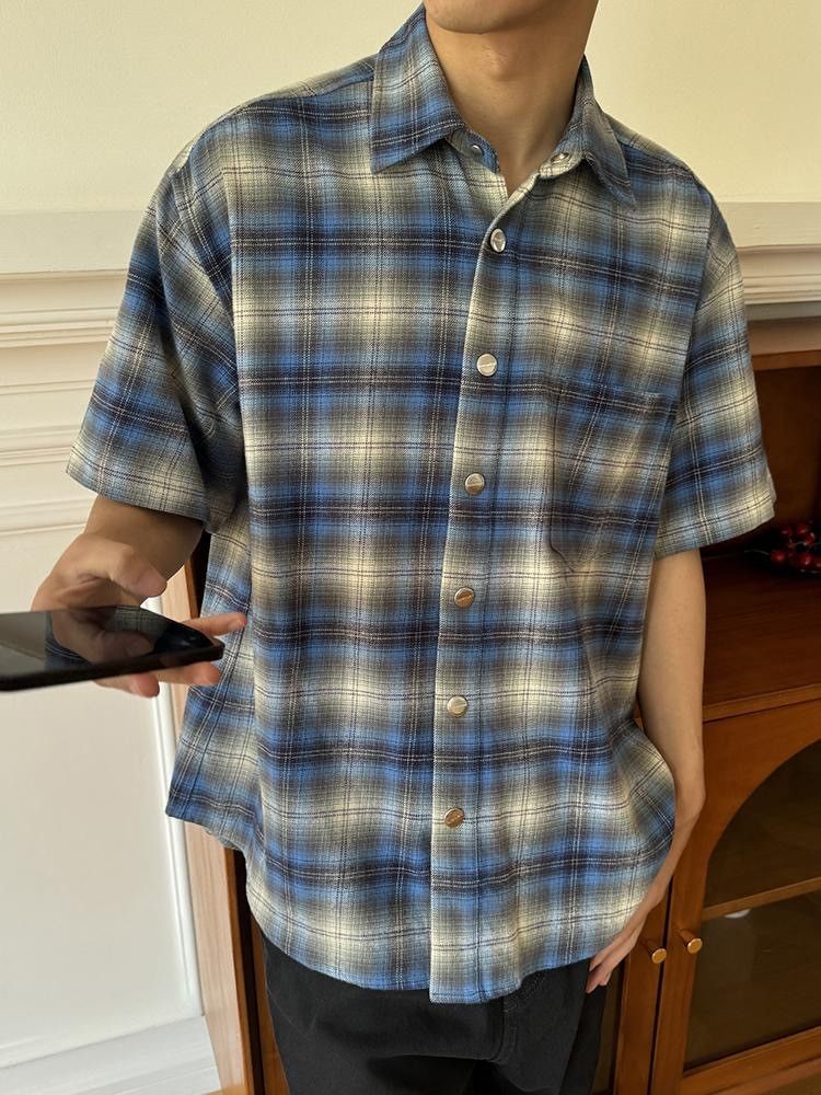 Japanese Brand × Vintage Flannel blue plaid men's plaid shirt y2k Size US M / EU 48-50 / 2 - 2 Thumbnail