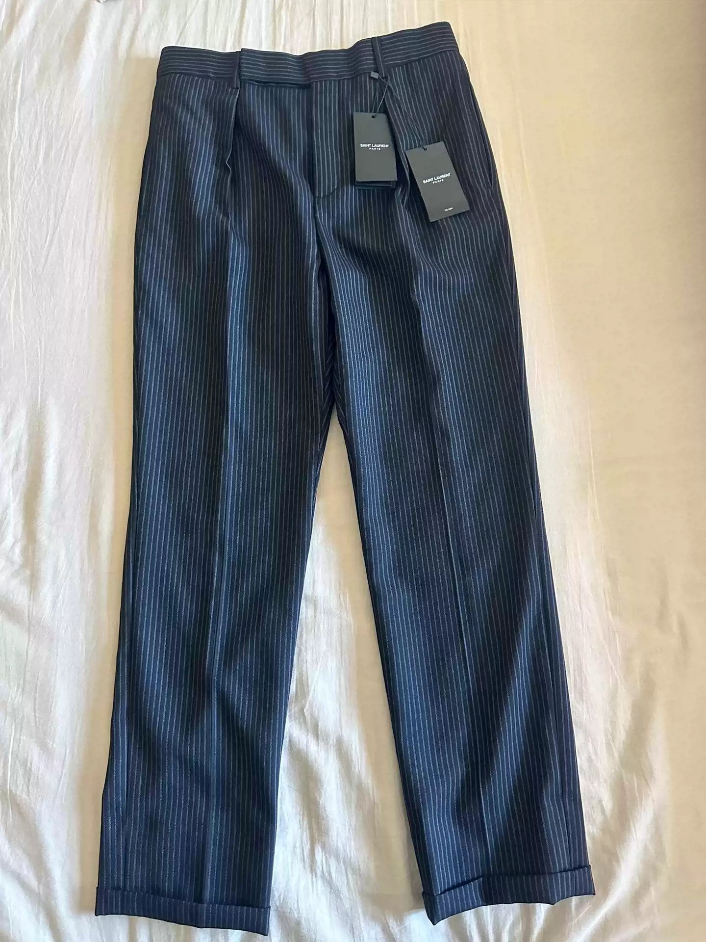 image of Saint Laurent Paris Saint Laurent Black Striped Black And White Vertical Striped Trousers (Size 28)